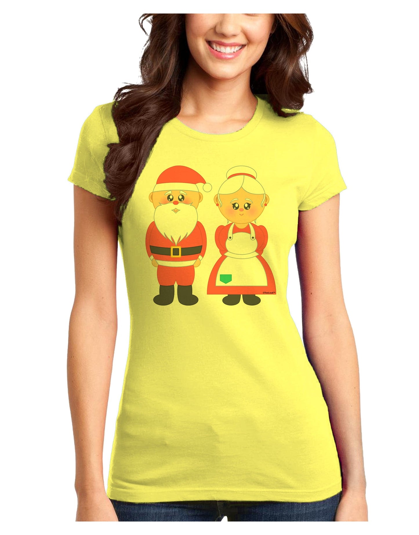 Cute Mr and Mrs Santa Claus Couple Christmas Juniors T-Shirt-Womens Juniors T-Shirt-TooLoud-Yellow-Juniors Fitted XS-Davson Sales