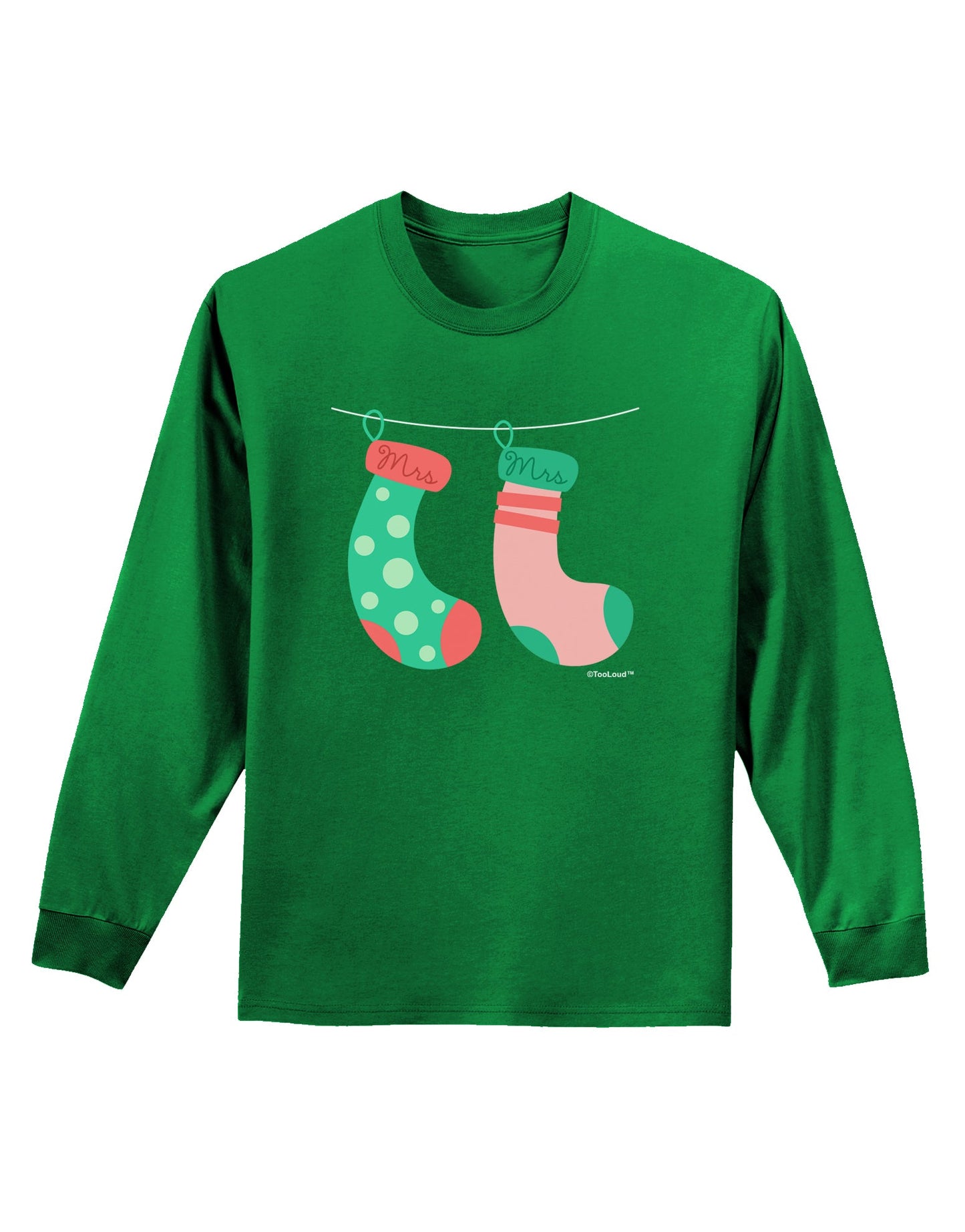 Cute Mrs and Mrs Christmas Couple Stockings Adult Long Sleeve Dark T-Shirt by TooLoud-TooLoud-Kelly-Green-Small-Davson Sales