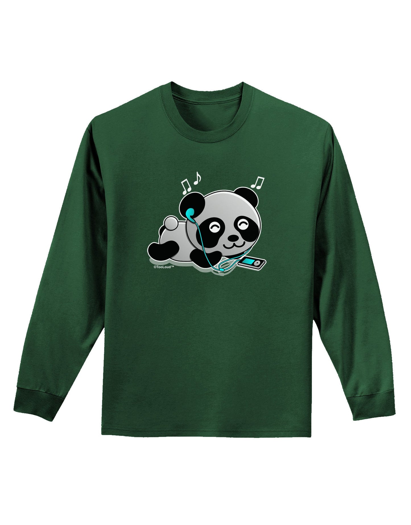 Cute Panda With Ear Buds Adult Long Sleeve Dark T-Shirt-TooLoud-Dark-Green-Small-Davson Sales