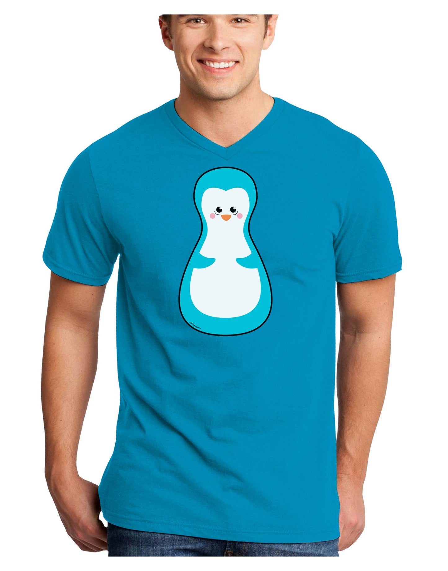 Cute Penguin Matryoshka Nesting Doll - Christmas Adult Dark V-Neck T-Shirt-TooLoud-Turquoise-Small-Davson Sales