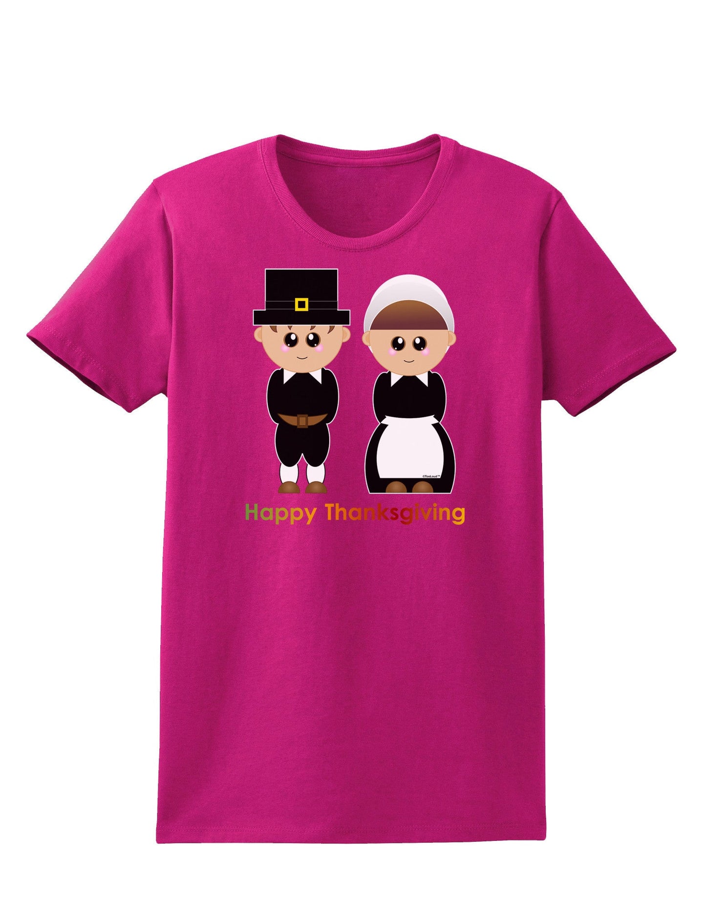 Cute Pilgrim Couple Happy Thanksgiving Womens Dark T-Shirt-TooLoud-Hot-Pink-Small-Davson Sales