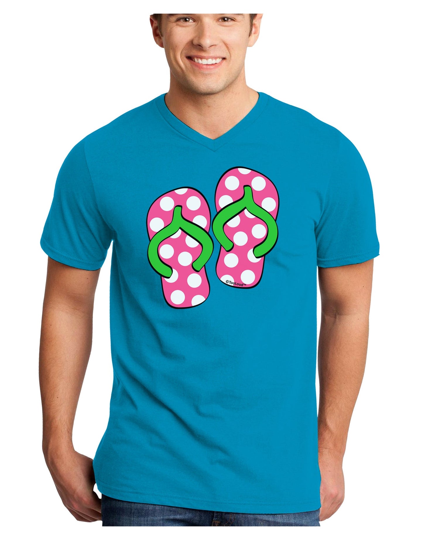 Cute Polka Dot Flip Flops - Pink and Green Adult Dark V-Neck T-Shirt-TooLoud-Turquoise-Small-Davson Sales