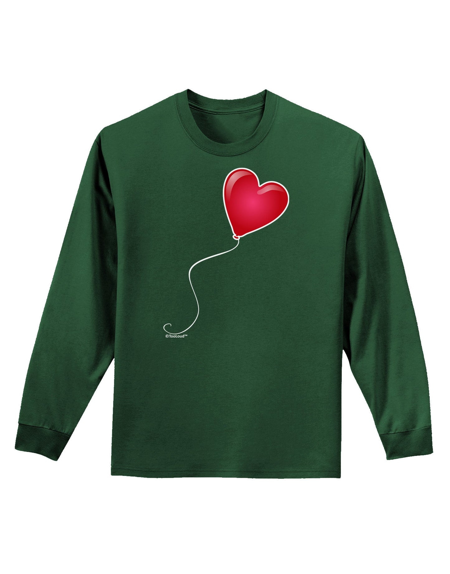 Cute Red Heart Balloon Adult Long Sleeve Dark T-Shirt-TooLoud-Dark-Green-Small-Davson Sales