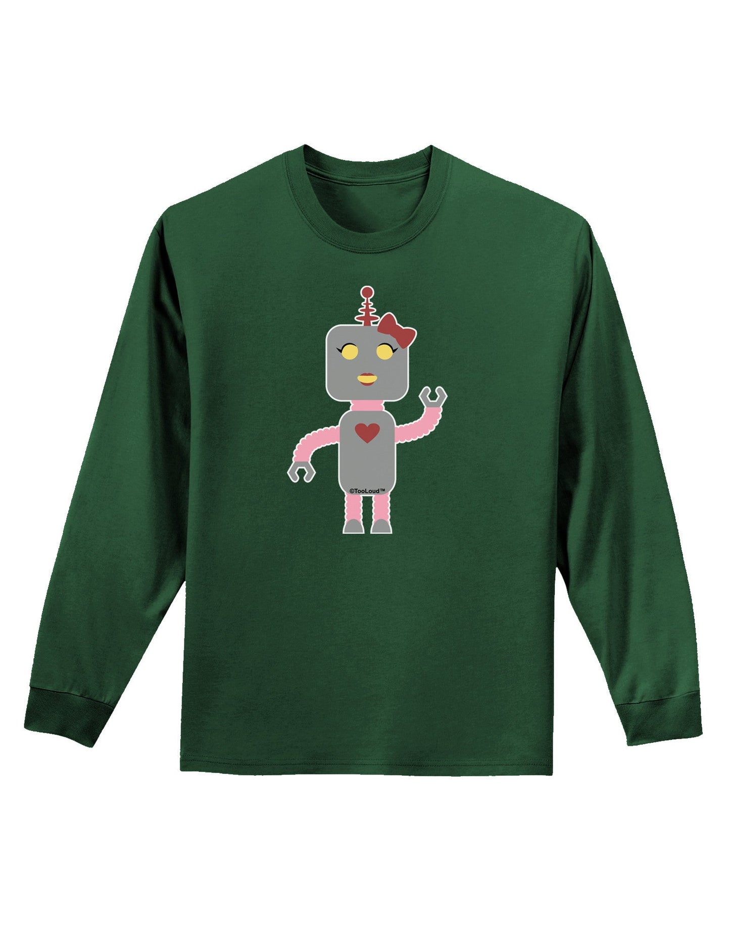 Cute Robot Female Adult Long Sleeve Dark T-Shirt-TooLoud-Dark-Green-Small-Davson Sales
