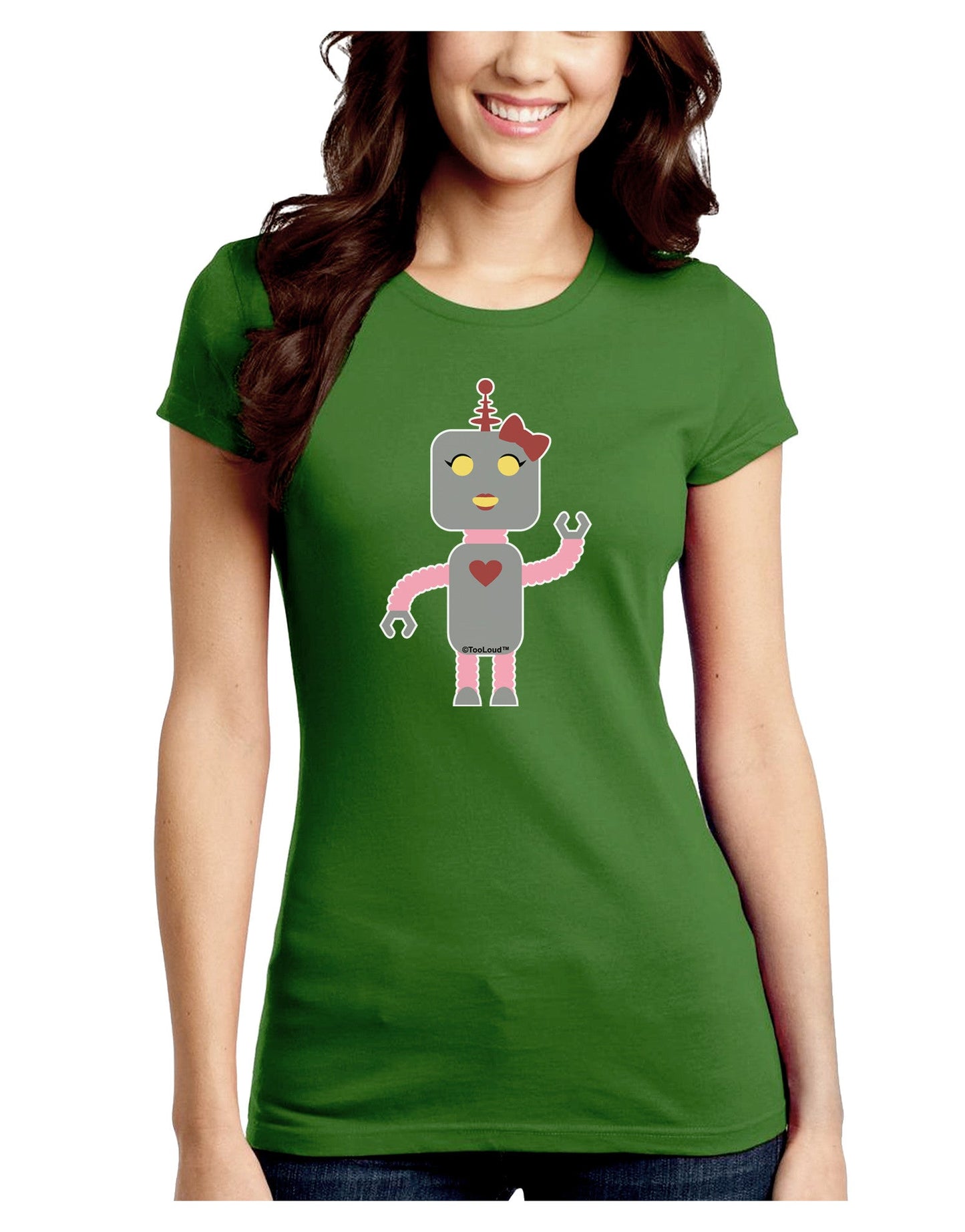 Cute Robot Female Juniors Petite Crew Dark T-Shirt-T-Shirts Juniors Tops-TooLoud-Kiwi-Green-Juniors Fitted Small-Davson Sales