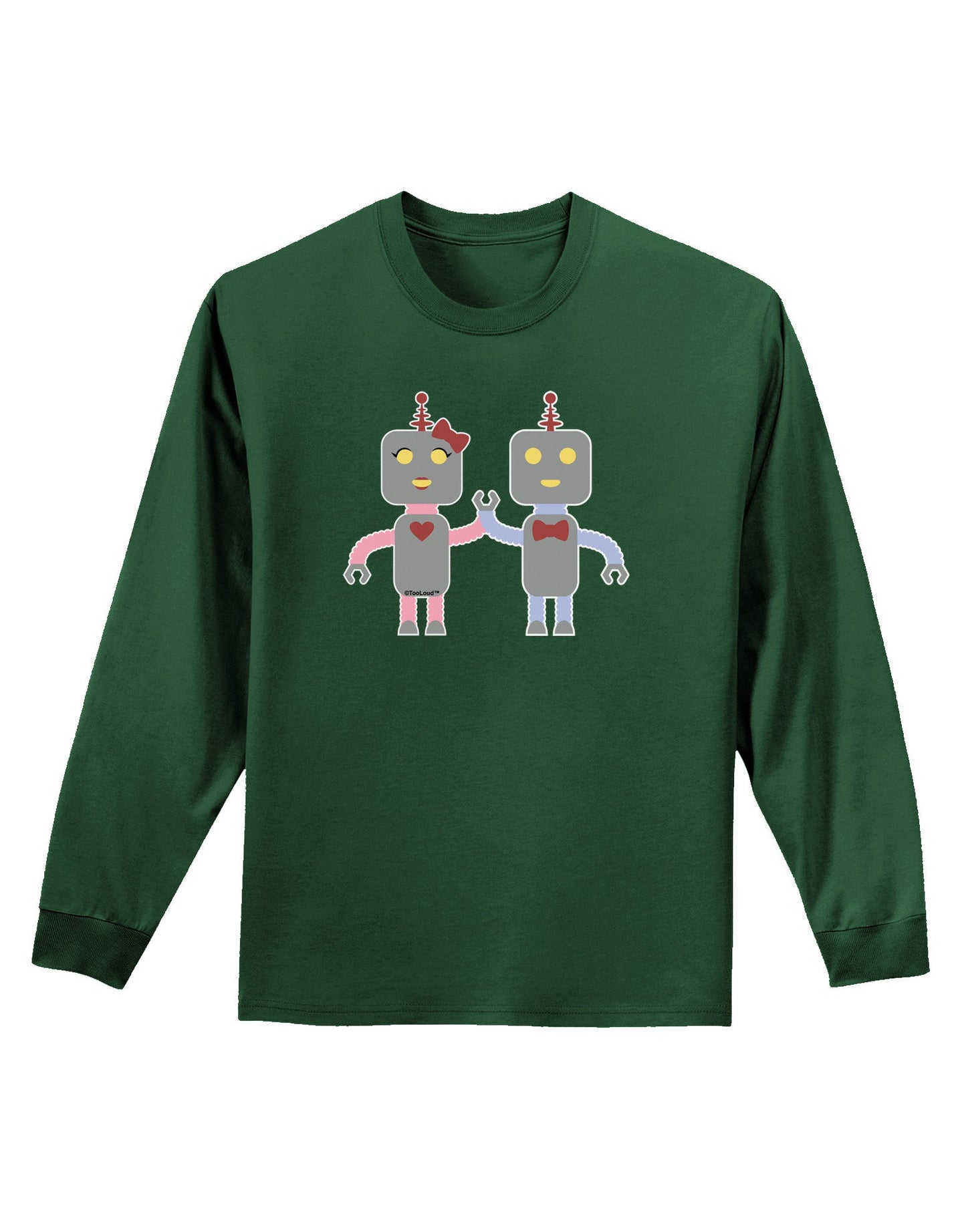 Cute Robot Love Adult Long Sleeve Dark T-Shirt-TooLoud-Dark-Green-Small-Davson Sales