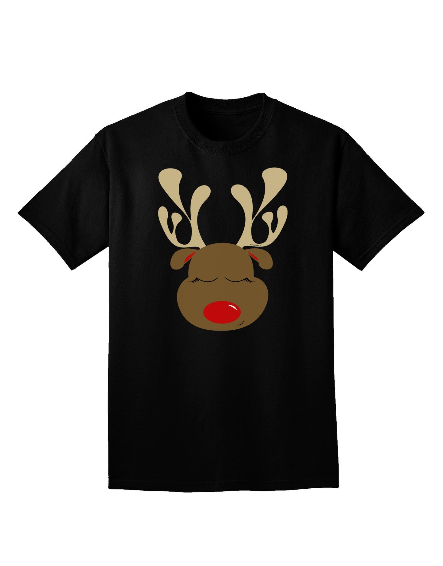 Cute Rudolph Reindeer Face Christmas Adult Dark V-Neck T-Shirt-TooLoud-Black-Small-Davson Sales