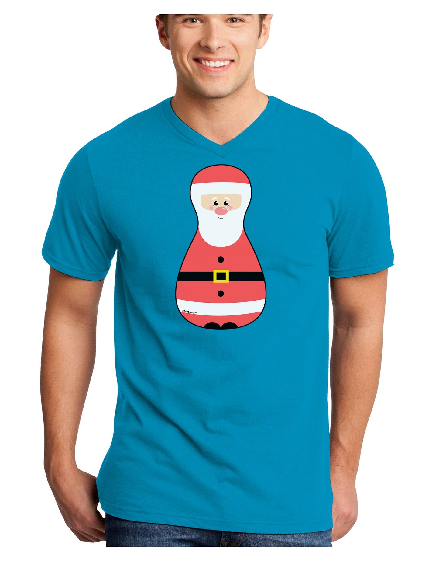 Cute Santa Matryoshka Nesting Doll - Christmas Adult Dark V-Neck T-Shirt-TooLoud-Turquoise-Small-Davson Sales