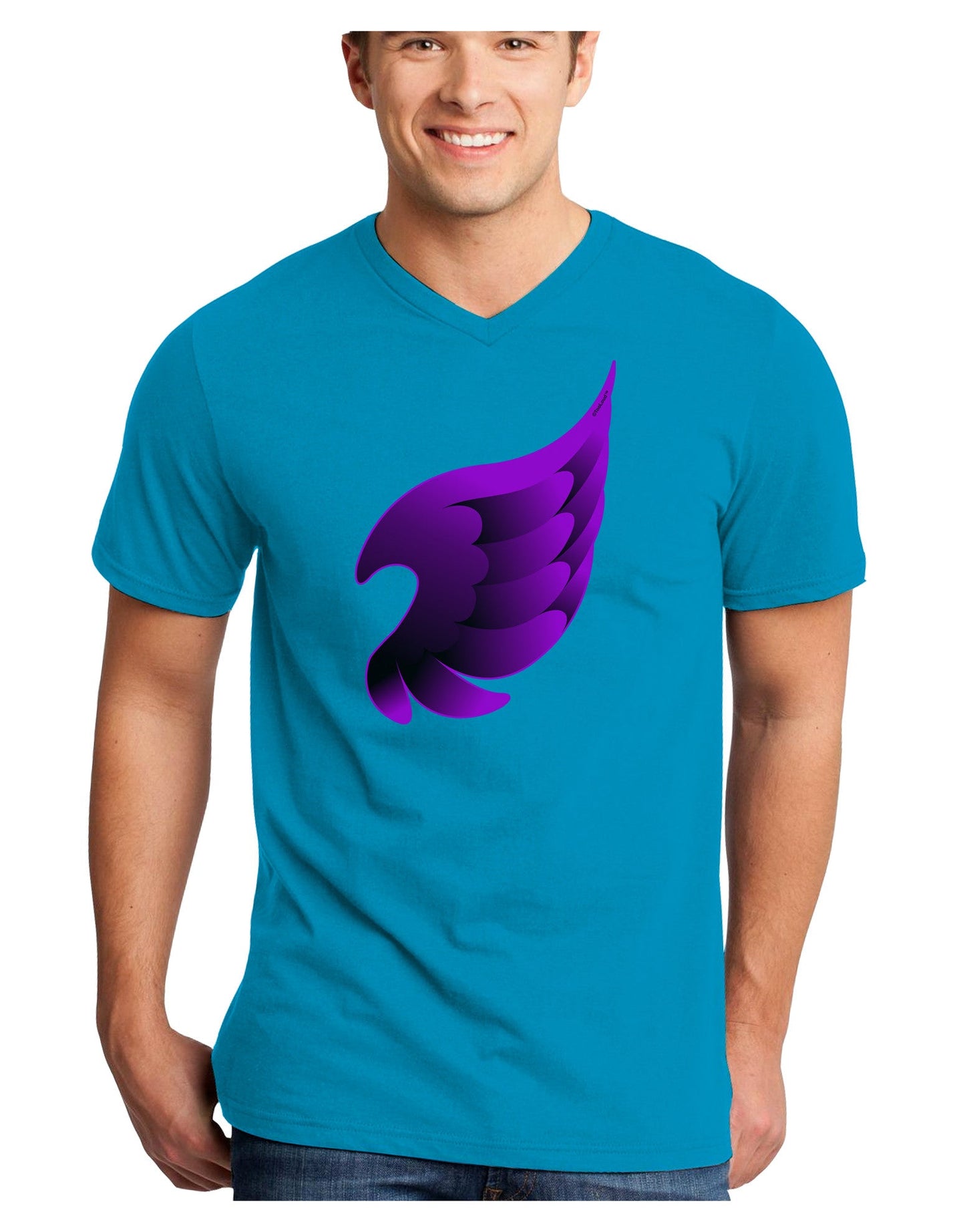 Cute Single Dark Angel Wing Black and Purple Adult Dark V-Neck T-Shirt-TooLoud-Turquoise-Small-Davson Sales