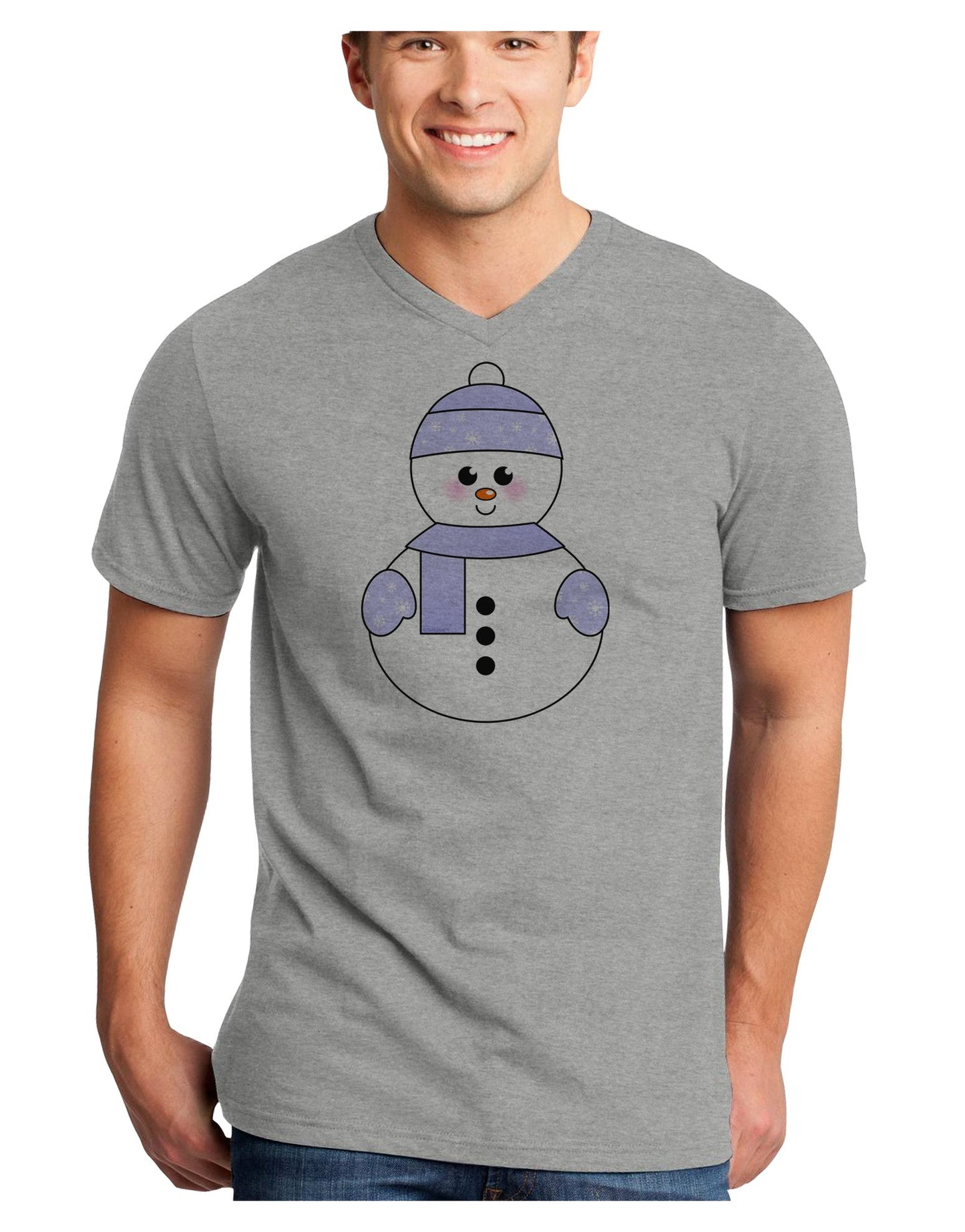 Cute Snowman With Hat and Scarf Christmas Adult V-Neck T-shirt-Mens V-Neck T-Shirt-TooLoud-HeatherGray-Small-Davson Sales