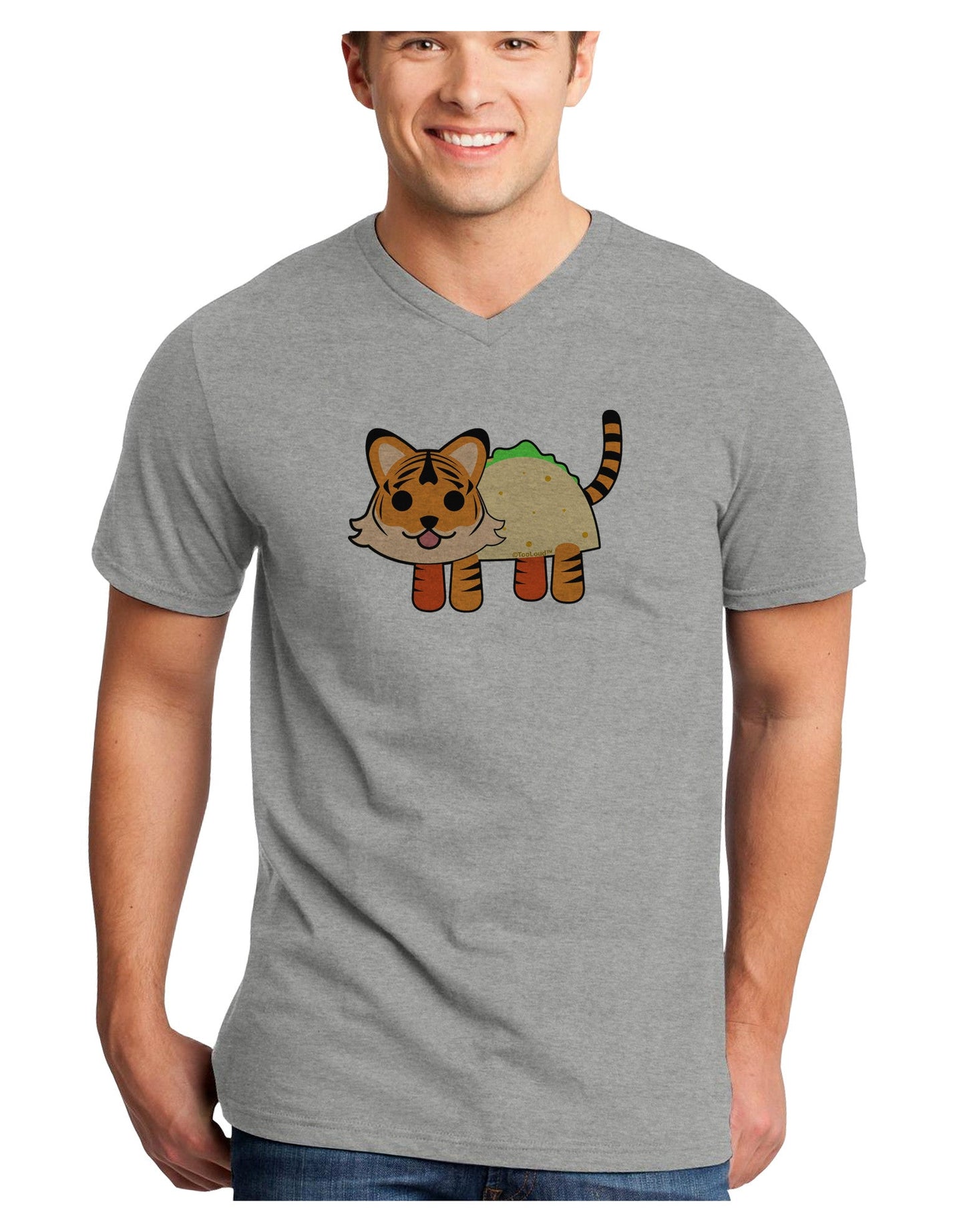 Cute Taco Tiger Adult V-Neck T-shirt-Mens V-Neck T-Shirt-TooLoud-HeatherGray-Small-Davson Sales