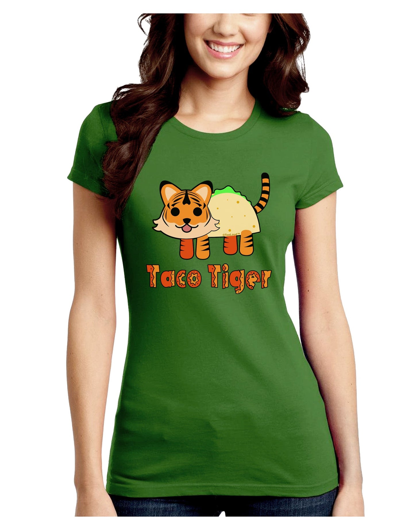 Cute Taco Tiger Text Juniors Petite Crew Dark T-Shirt-T-Shirts Juniors Tops-TooLoud-Kiwi-Green-Juniors Fitted Small-Davson Sales