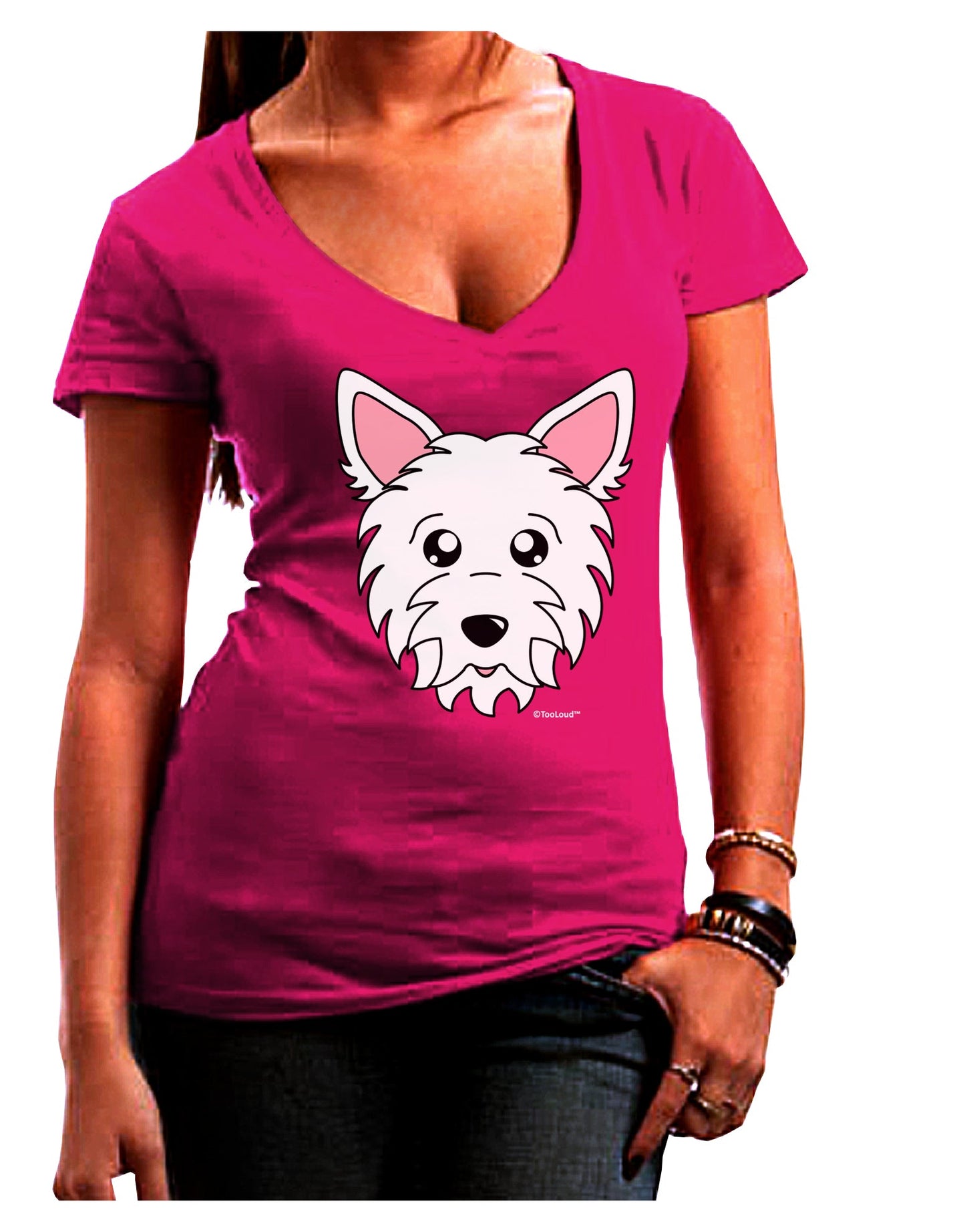 Cute West Highland White Terrier Westie Dog Juniors V-Neck Dark T-Shirt by TooLoud-Womens V-Neck T-Shirts-TooLoud-Hot-Pink-Juniors Fitted Small-Davson Sales