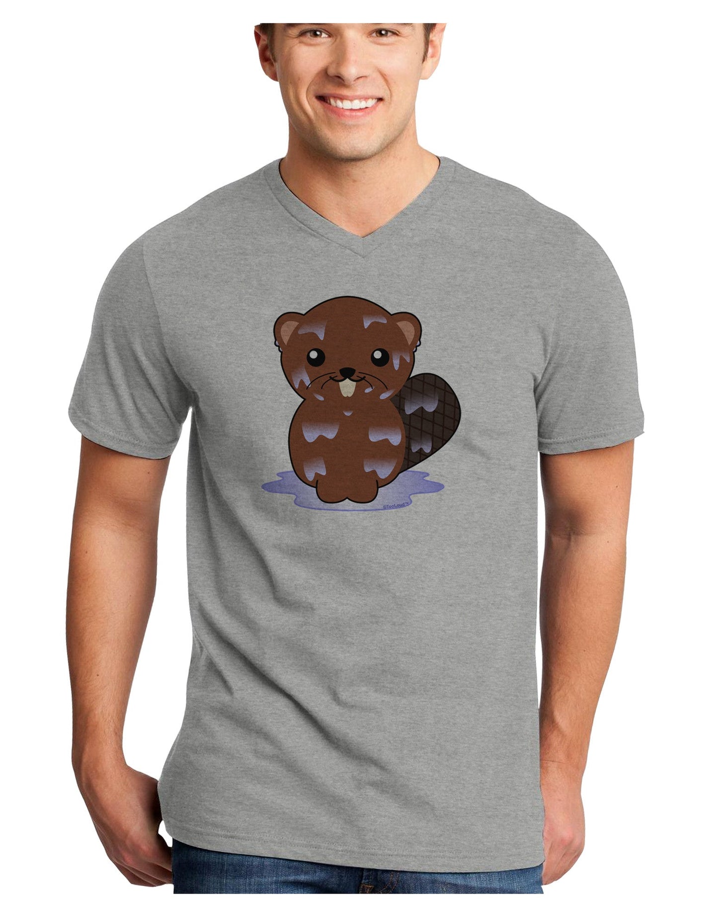 Cute Wet Beaver Adult V-Neck T-shirt-Mens V-Neck T-Shirt-TooLoud-HeatherGray-Small-Davson Sales
