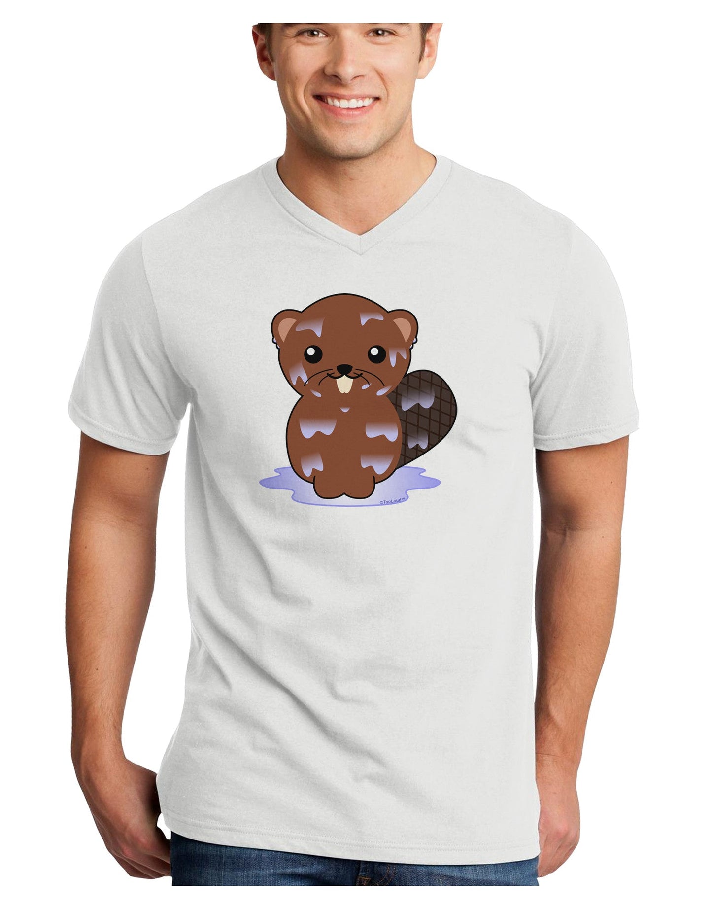 Cute Wet Beaver Adult V-Neck T-shirt-Mens V-Neck T-Shirt-TooLoud-White-Small-Davson Sales