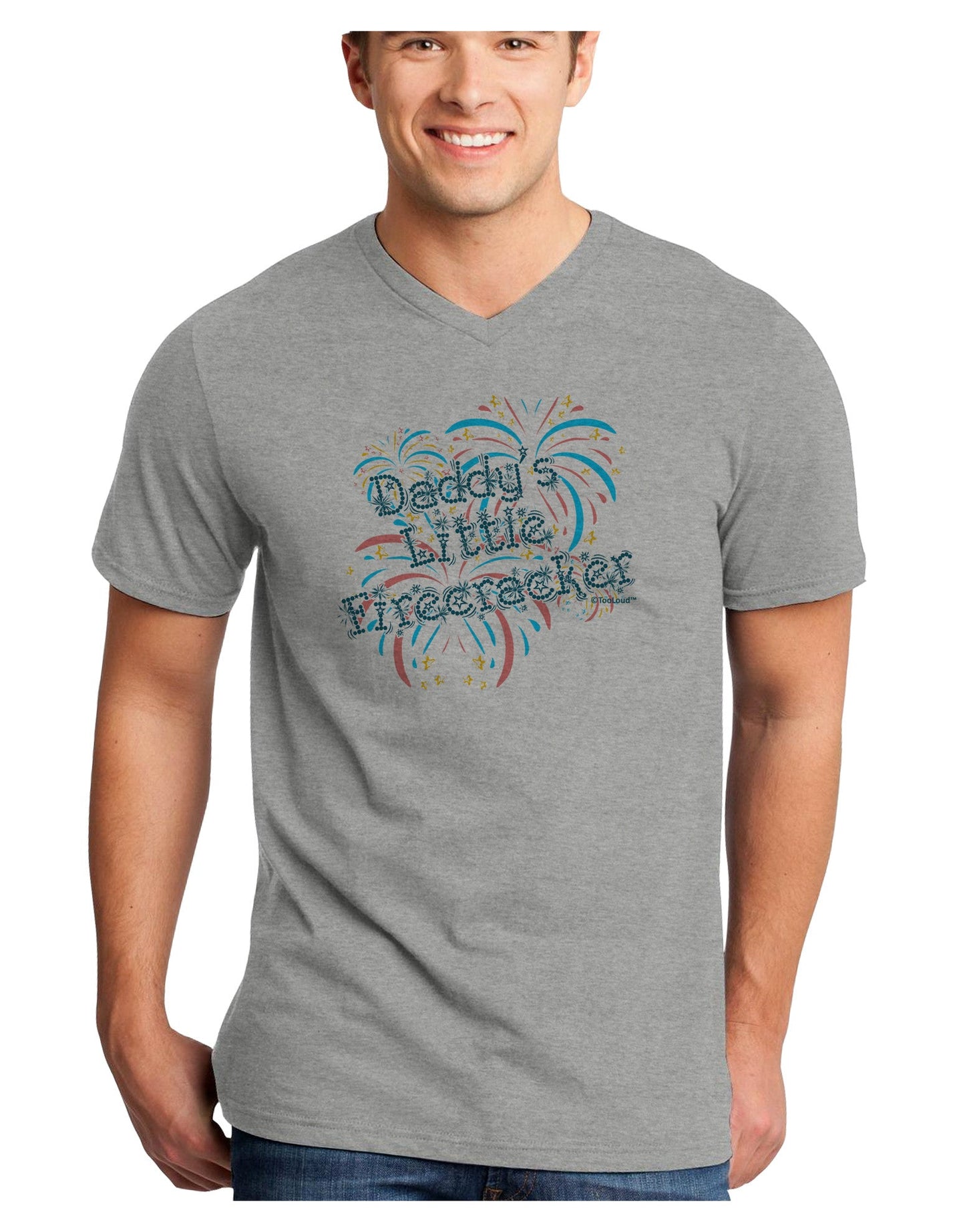 Daddy's Little Firecracker Adult V-Neck T-shirt-Mens V-Neck T-Shirt-TooLoud-HeatherGray-Small-Davson Sales
