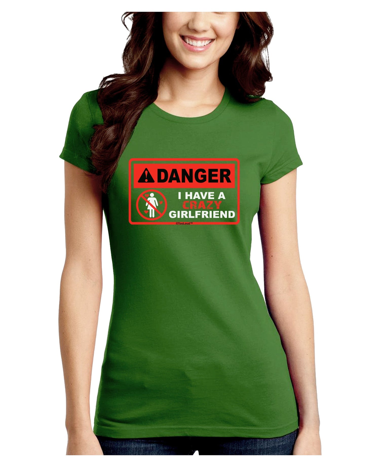 Danger - Crazy Girlfriend Juniors Petite Crew Dark T-Shirt-T-Shirts Juniors Tops-TooLoud-Kiwi-Green-Juniors Fitted Small-Davson Sales