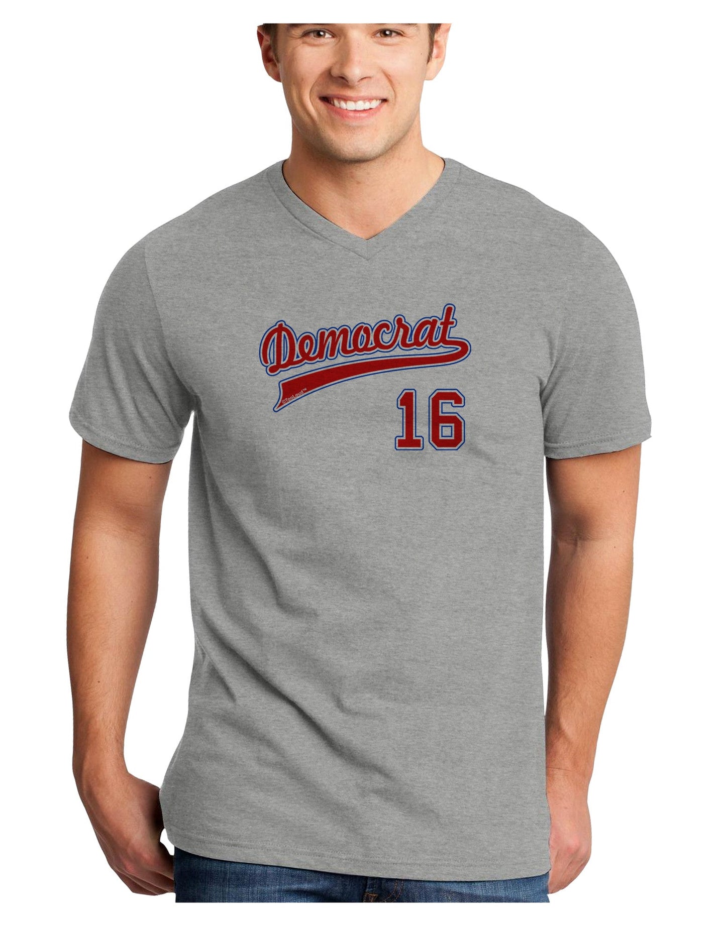 Democrat Jersey 16 Adult V-Neck T-shirt-Mens V-Neck T-Shirt-TooLoud-HeatherGray-Small-Davson Sales