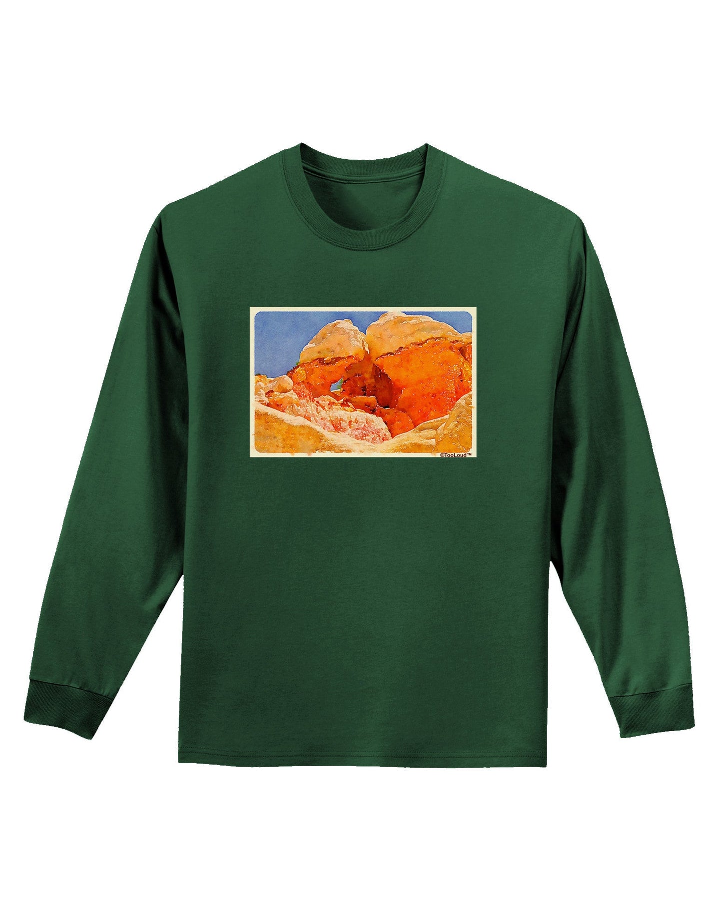 Desert Landscape Watercolor Adult Long Sleeve Dark T-Shirt-TooLoud-Dark-Green-Small-Davson Sales