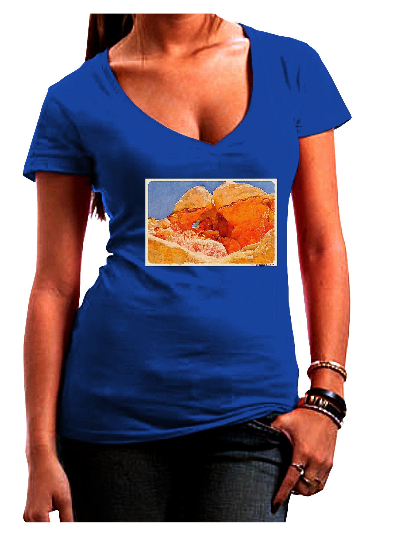 Desert Landscape Watercolor Juniors V-Neck Dark T-Shirt-Womens V-Neck T-Shirts-TooLoud-Royal-Blue-Juniors Fitted Small-Davson Sales