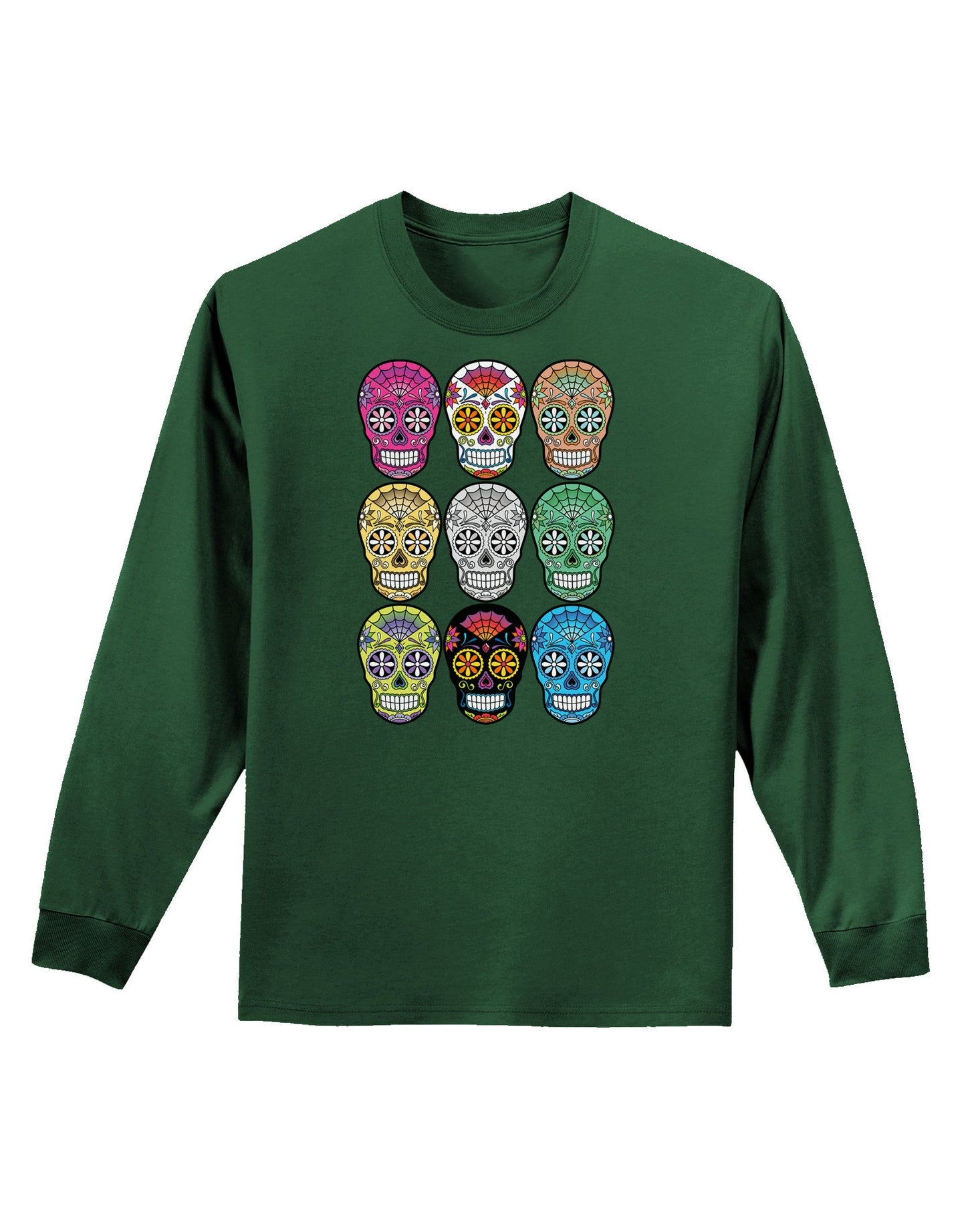 Dia de los Muertos Calaveras Sugar Skulls Adult Long Sleeve Dark T-Shirt-TooLoud-Dark-Green-Small-Davson Sales