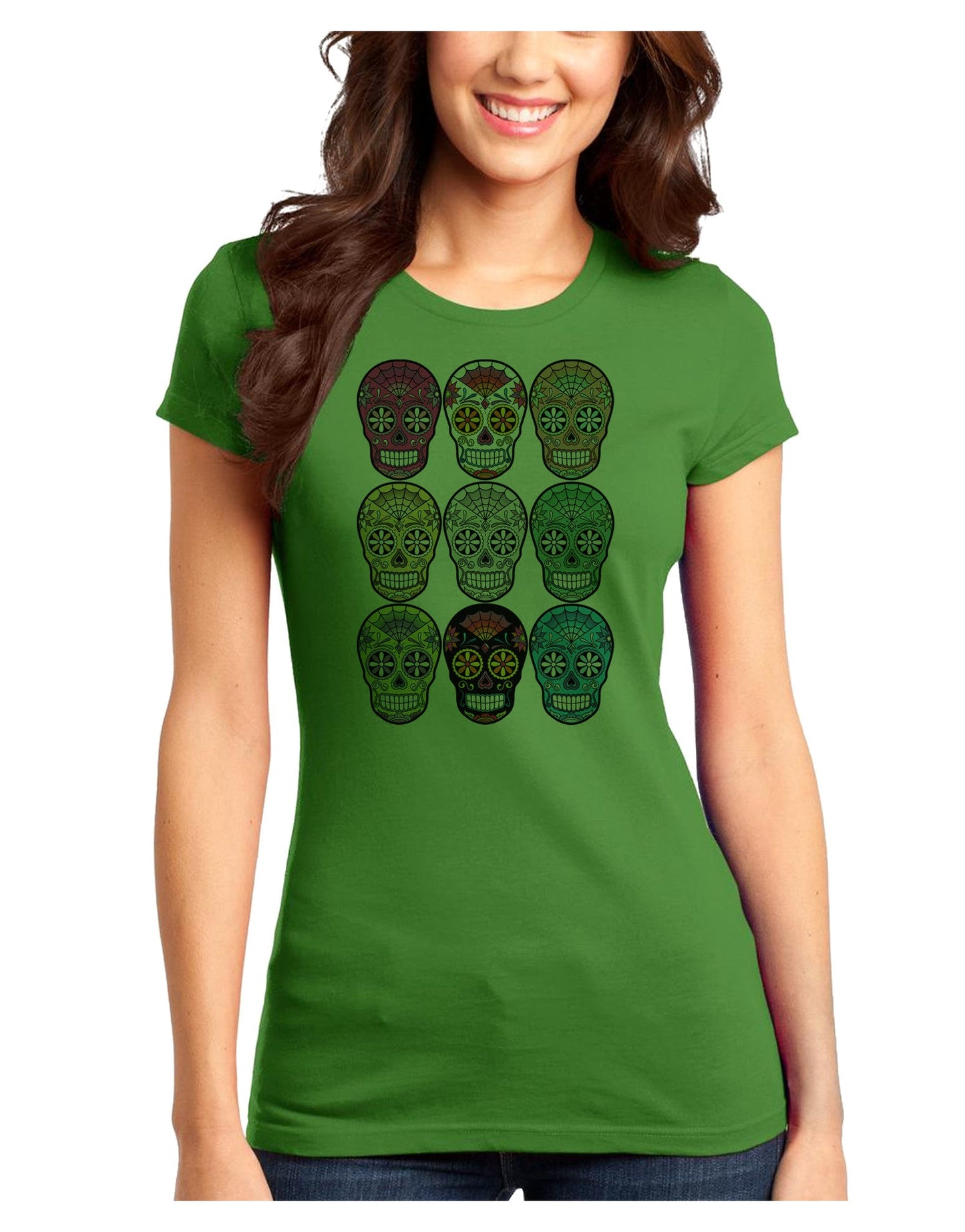 Dia de los Muertos Calaveras Sugar Skulls Juniors T-Shirt-Womens Juniors T-Shirt-TooLoud-Kiwi-Green-Juniors Fitted XS-Davson Sales