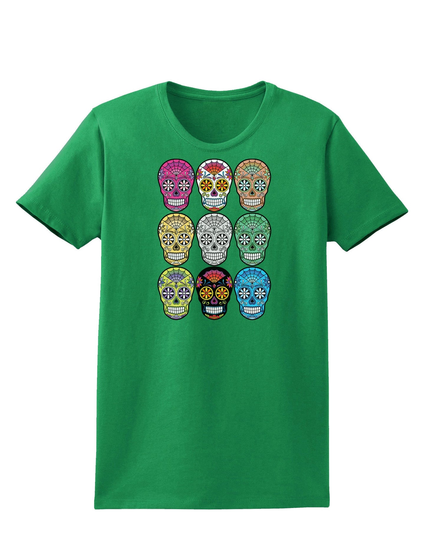 Dia de los Muertos Calaveras Sugar Skulls Womens Dark T-Shirt-TooLoud-Kelly-Green-X-Small-Davson Sales