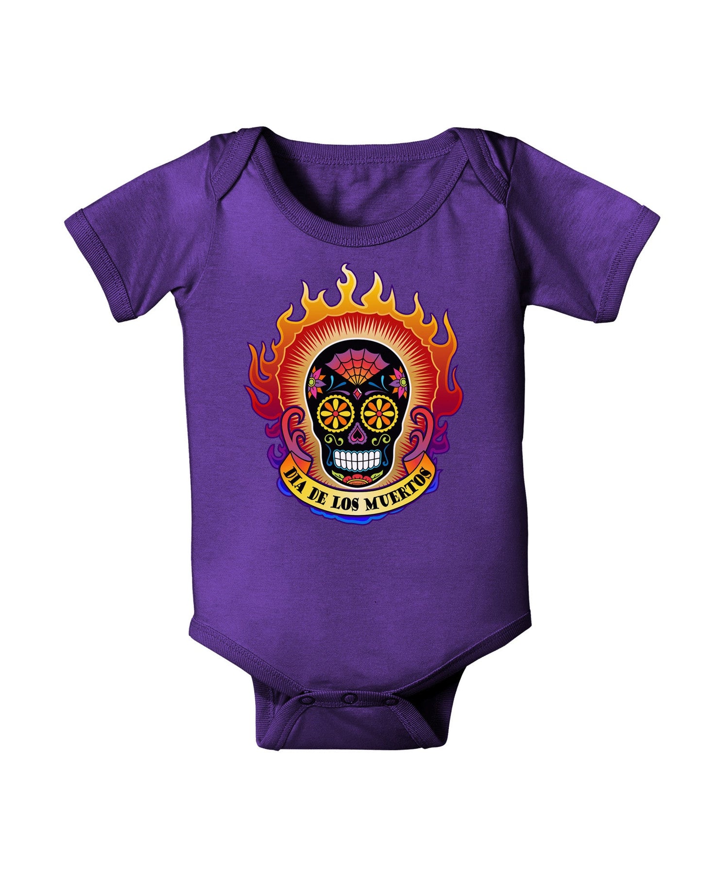 Dia de los Muertos Sacred Calavera Day of the Dead Baby Romper Bodysuit Dark-Baby Romper-TooLoud-Purple-06-Months-Davson Sales