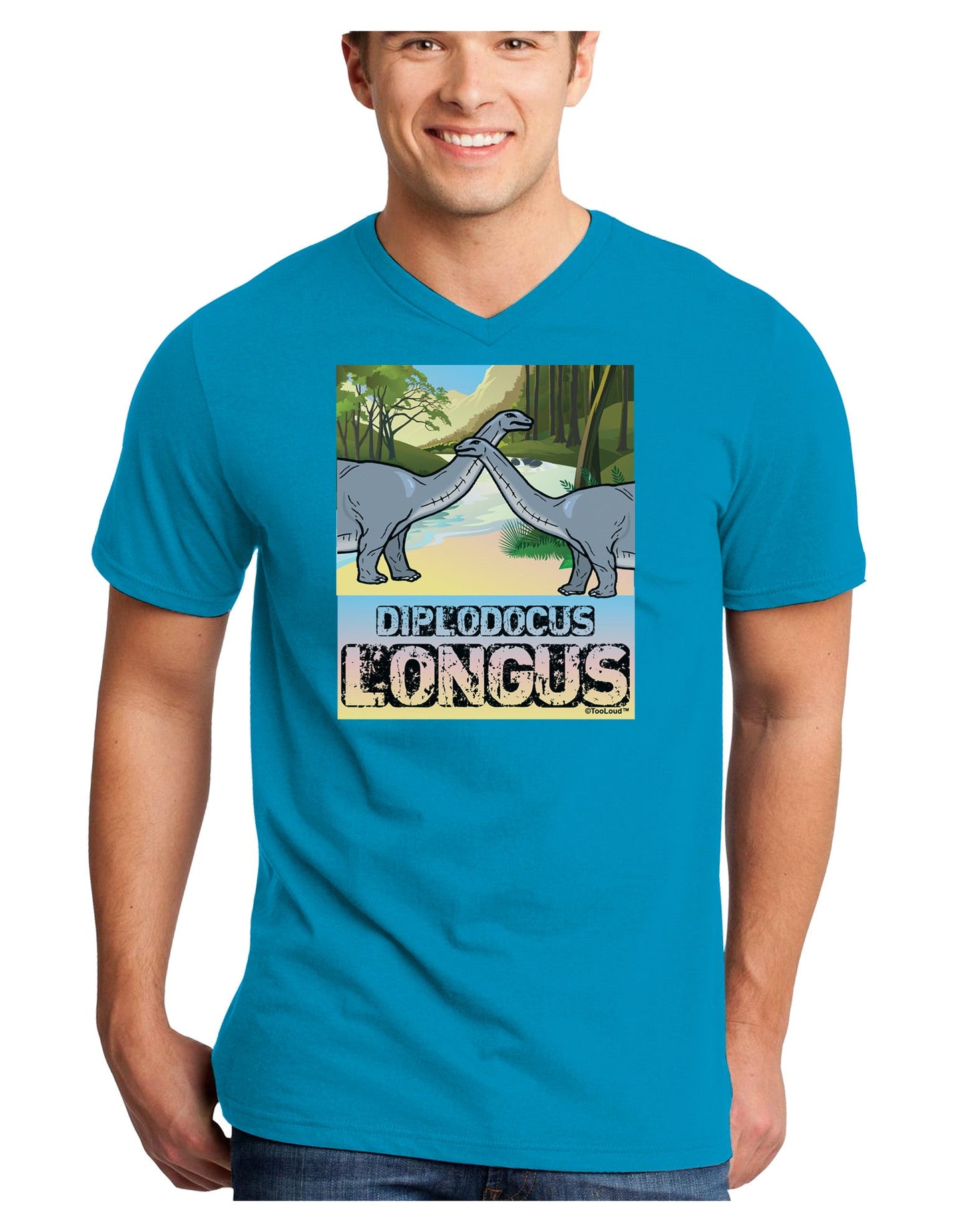 Diplodocus Longus - With Name Adult Dark V-Neck T-Shirt-TooLoud-Turquoise-Small-Davson Sales
