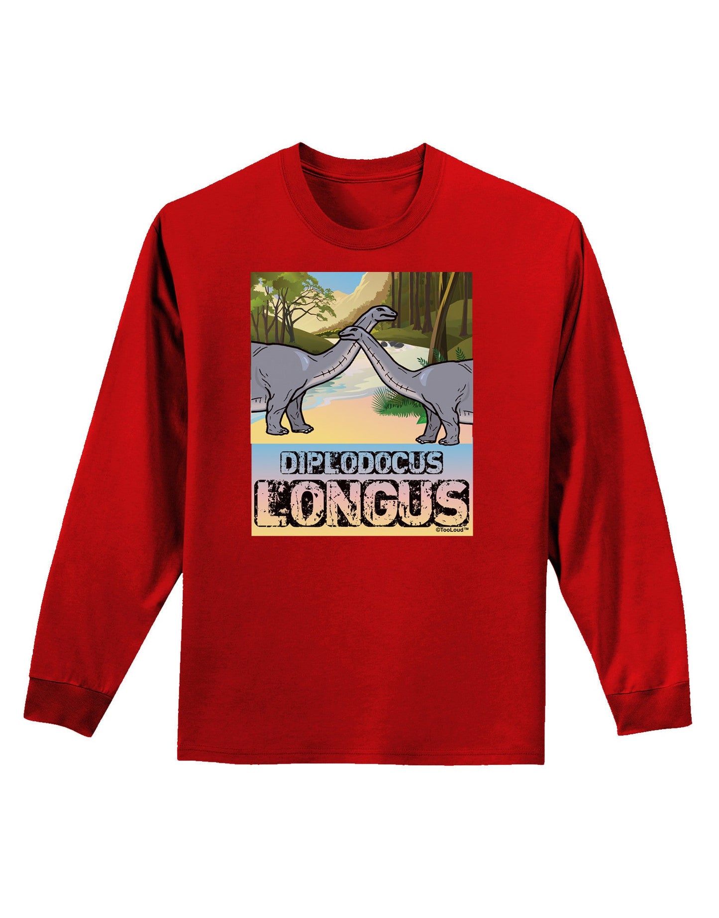 Diplodocus Longus - With Name Adult Long Sleeve Dark T-Shirt-TooLoud-Red-Small-Davson Sales