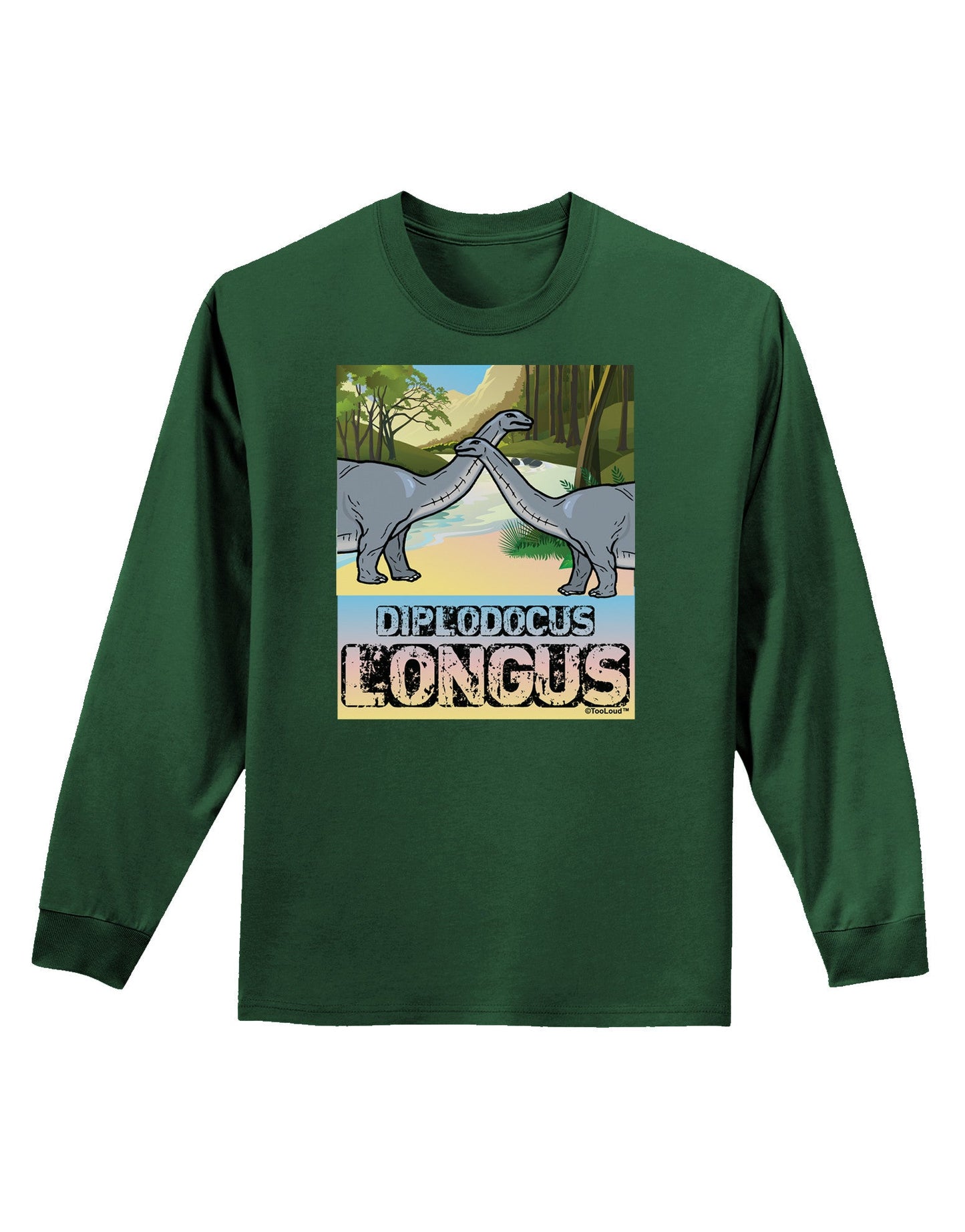 Diplodocus Longus - With Name Adult Long Sleeve Dark T-Shirt-TooLoud-Dark-Green-Small-Davson Sales