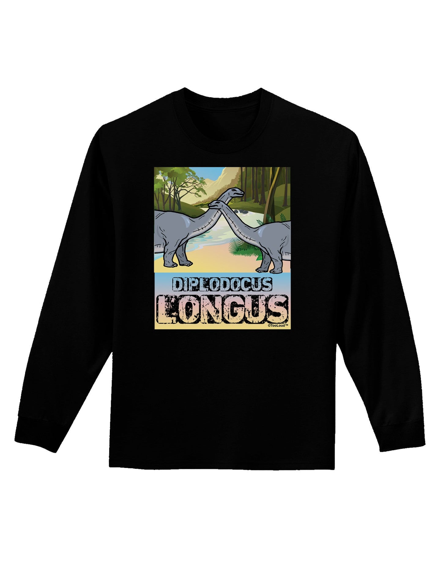 Diplodocus Longus - With Name Adult Long Sleeve Dark T-Shirt-TooLoud-Black-Small-Davson Sales