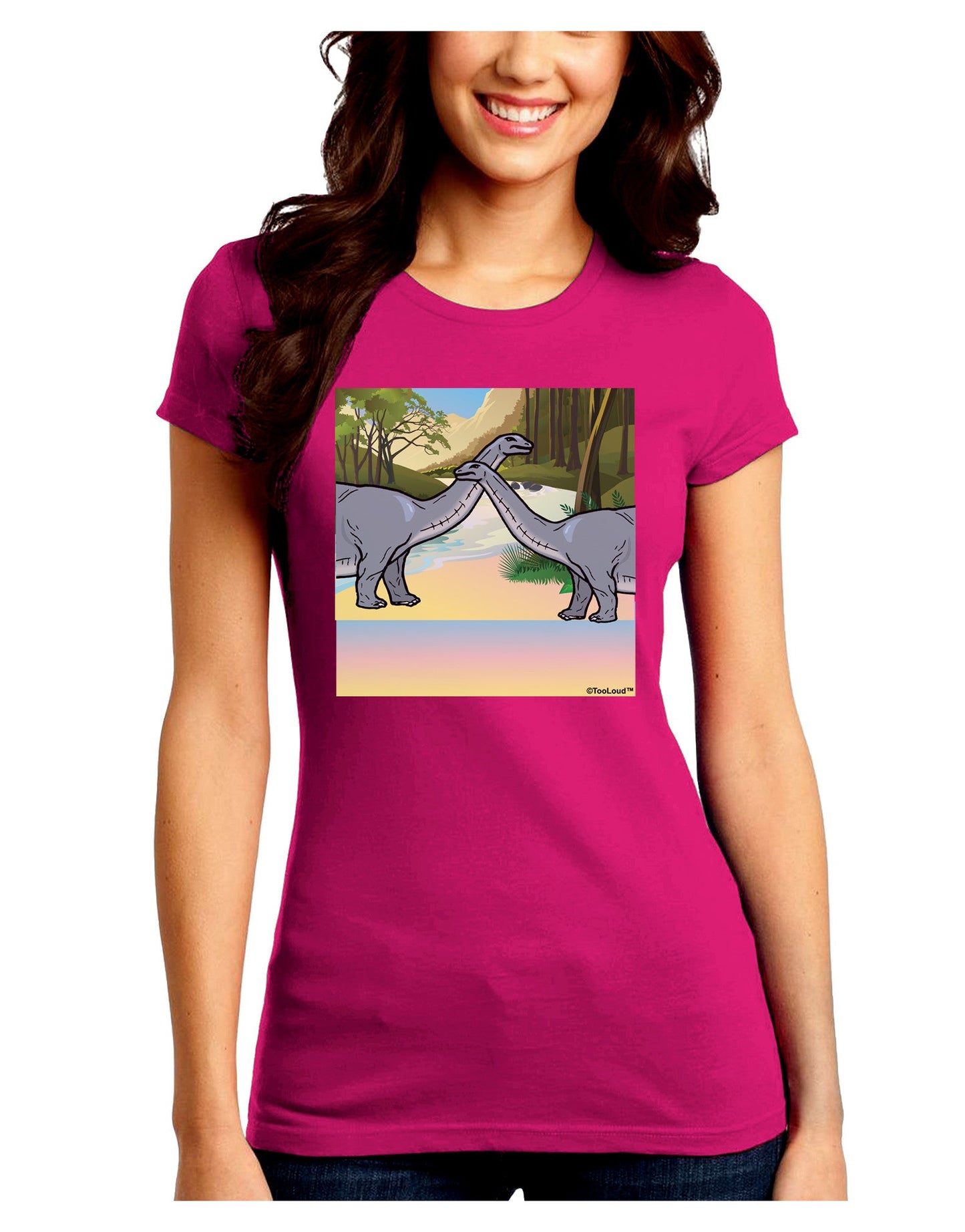 Diplodocus Longus - Without Name Juniors Crew Dark T-Shirt-T-Shirts Juniors Tops-TooLoud-Hot-Pink-Juniors Fitted Small-Davson Sales