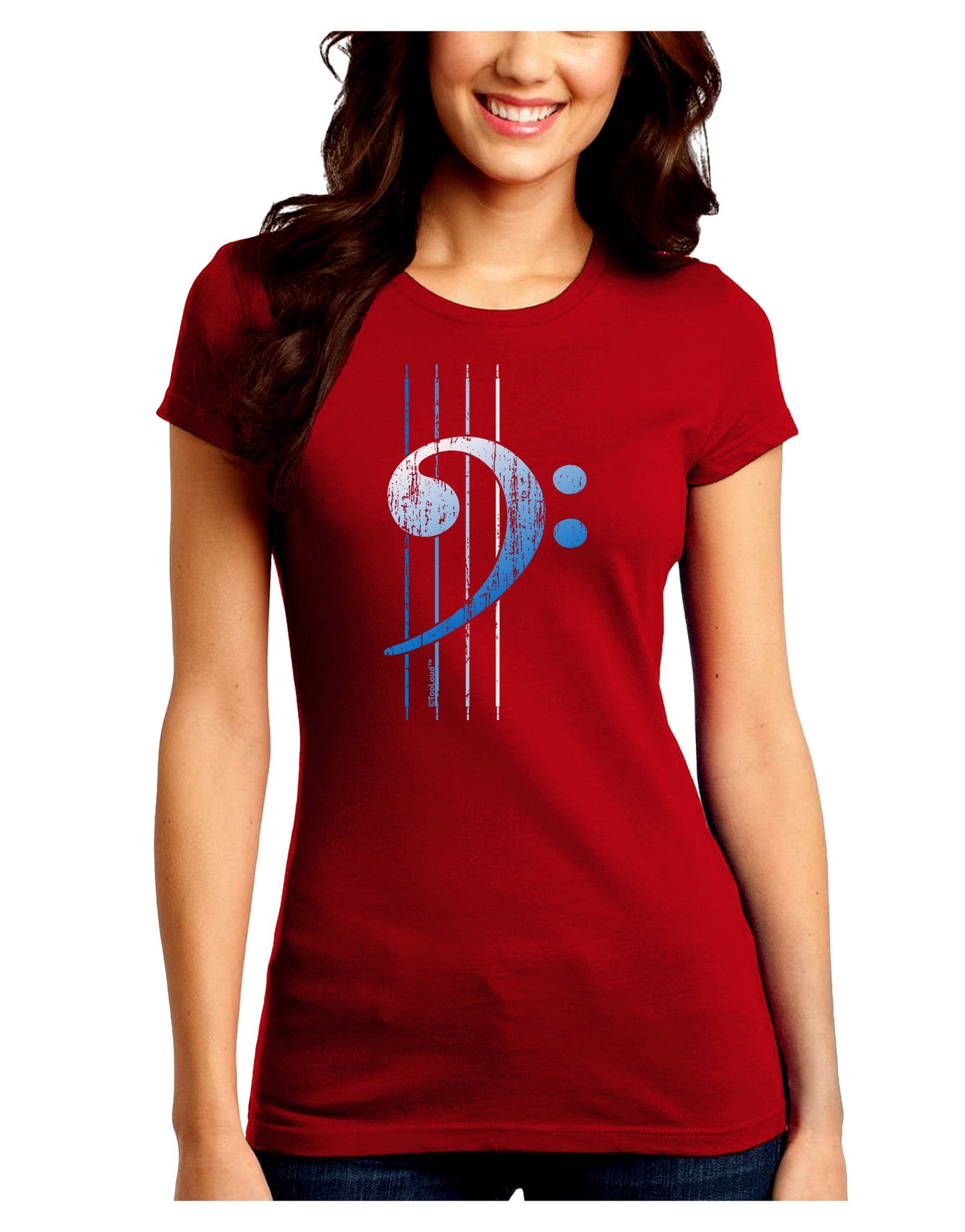Distressed Bass Strings Juniors Petite Crew Dark T-Shirt-T-Shirts Juniors Tops-TooLoud-Red-Juniors Fitted Small-Davson Sales