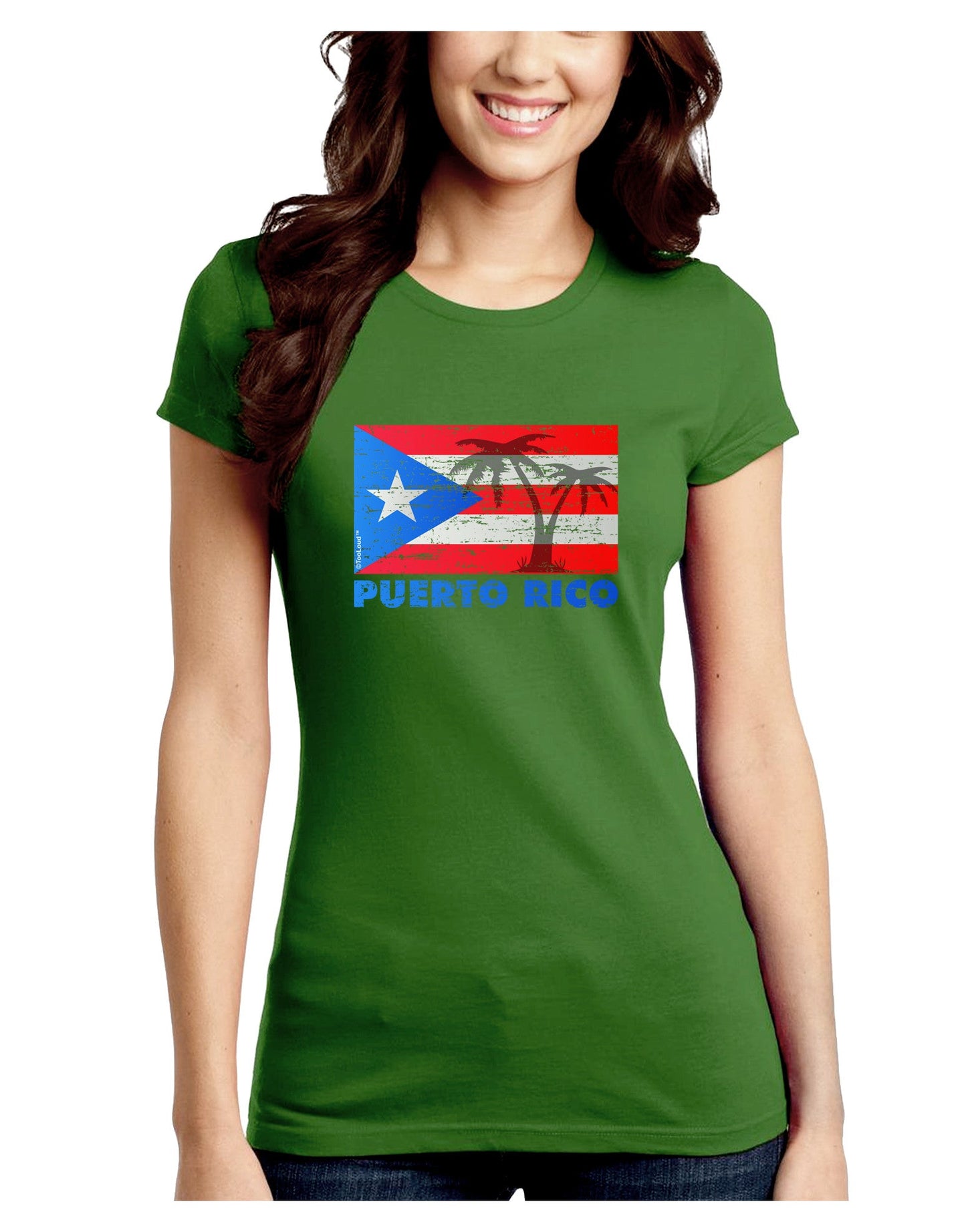 Distressed Puerto Rico Flag Juniors Petite Crew Dark T-Shirt-T-Shirts Juniors Tops-TooLoud-Kiwi-Green-Juniors Fitted Small-Davson Sales