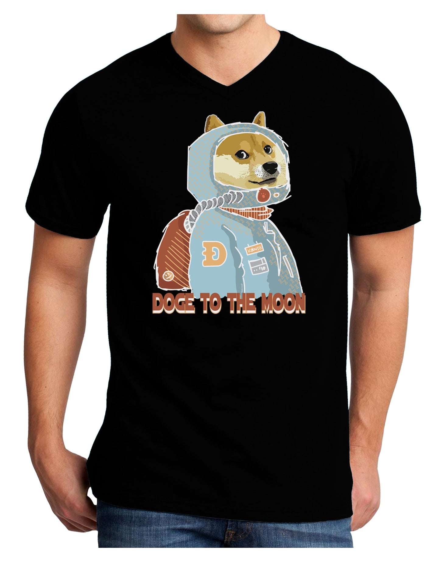Doge to the Moon Adult V-Neck T-shirt-Mens T-Shirt-TooLoud-Black-Small-Davson Sales