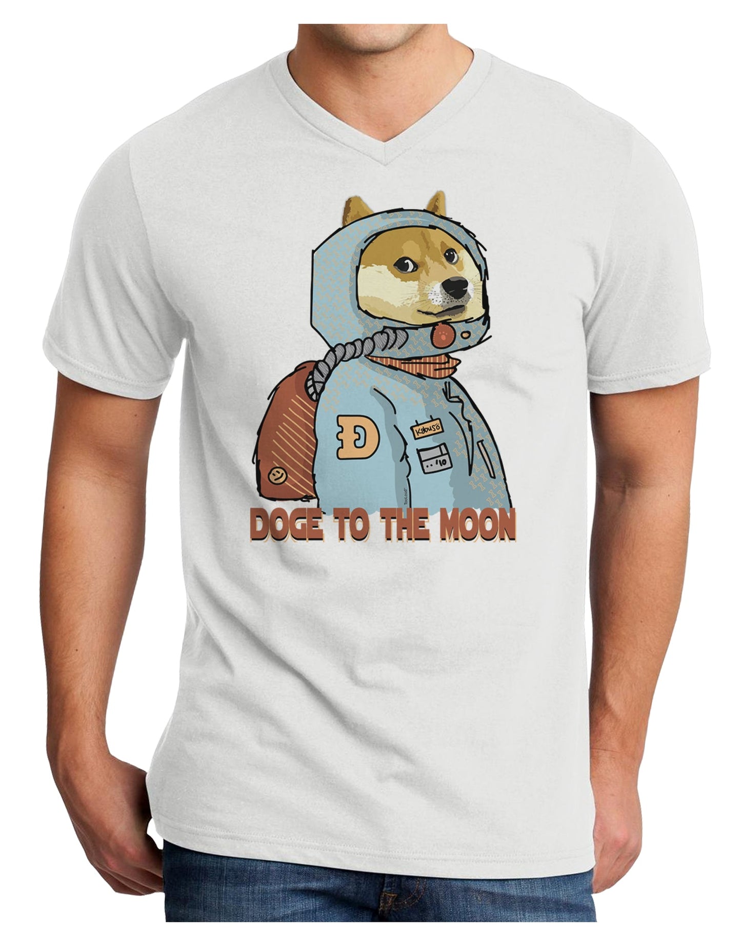 Doge to the Moon Adult V-Neck T-shirt-Mens T-Shirt-TooLoud-White-Small-Davson Sales