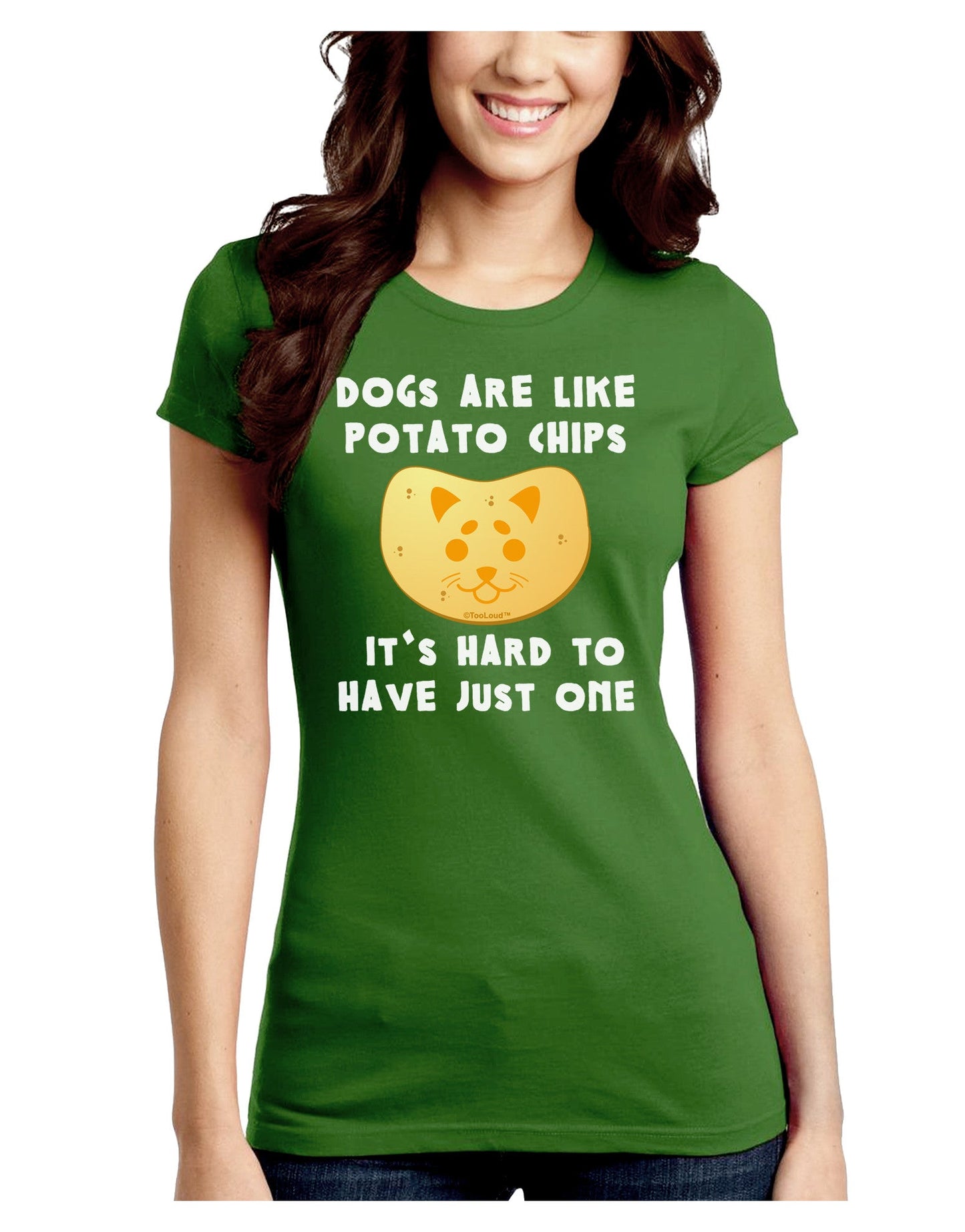 Dogs Are Like Potato Chips Juniors Petite Crew Dark T-Shirt-T-Shirts Juniors Tops-TooLoud-Kiwi-Green-Juniors Fitted Small-Davson Sales