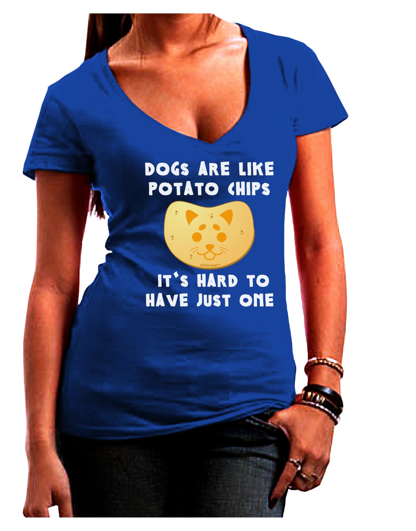Dogs Are Like Potato Chips Womens V-Neck Dark T-Shirt-Womens V-Neck T-Shirts-TooLoud-Royal-Blue-Juniors Fitted Small-Davson Sales