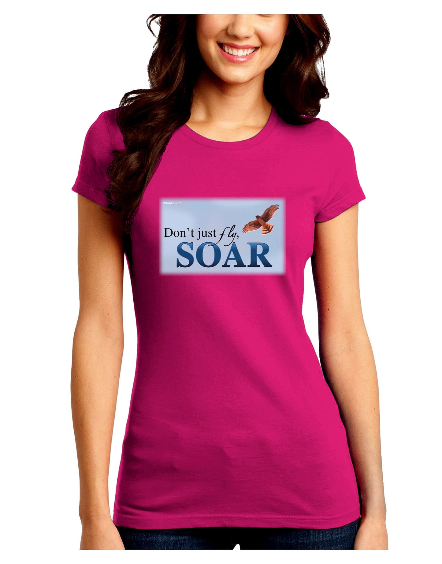 Don't Just Fly SOAR Juniors Petite Crew Dark T-Shirt-T-Shirts Juniors Tops-TooLoud-Hot-Pink-Juniors Fitted Small-Davson Sales