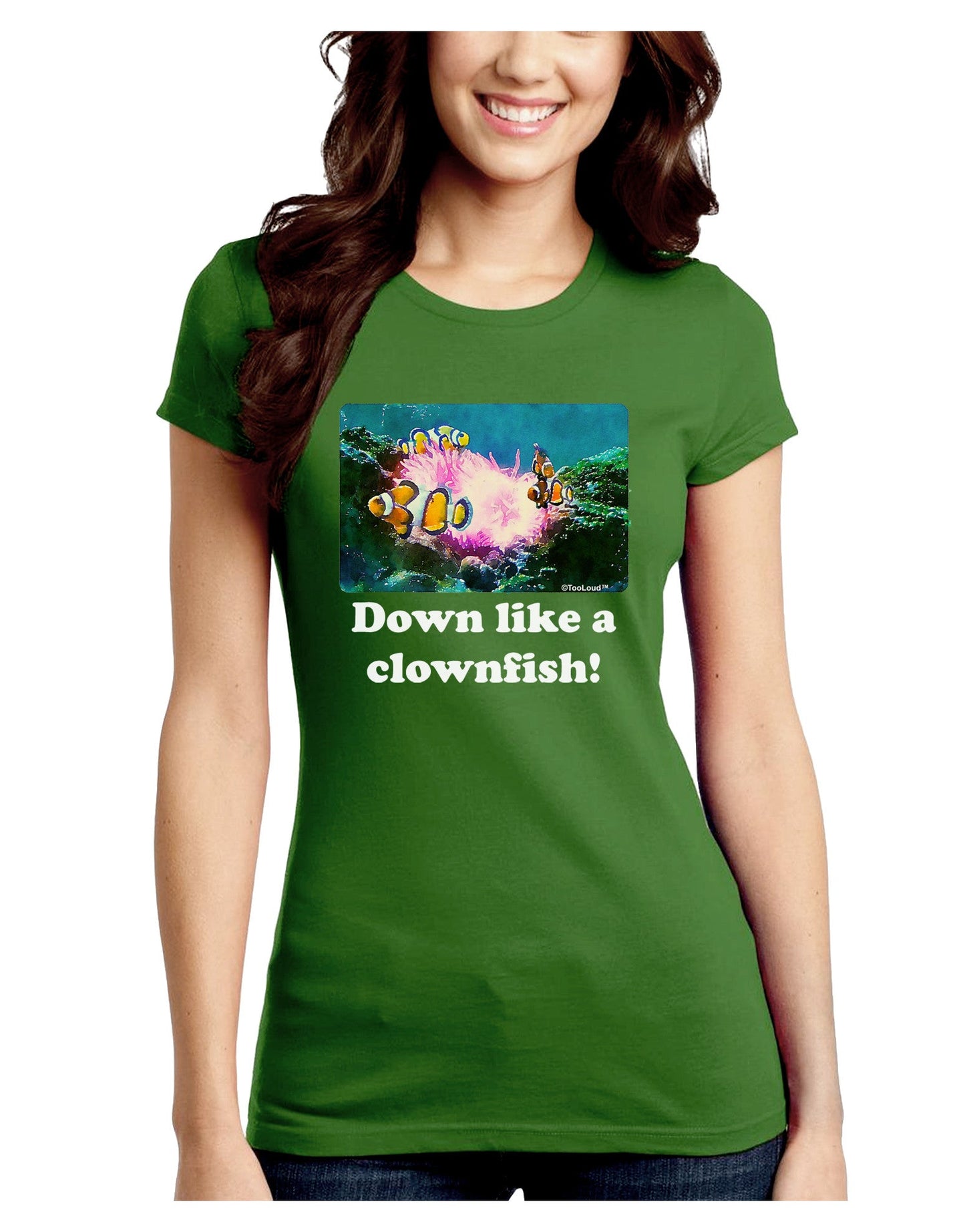 Down Like A Clownfish Juniors Crew Dark T-Shirt-T-Shirts Juniors Tops-TooLoud-Kiwi-Green-Juniors Fitted Small-Davson Sales