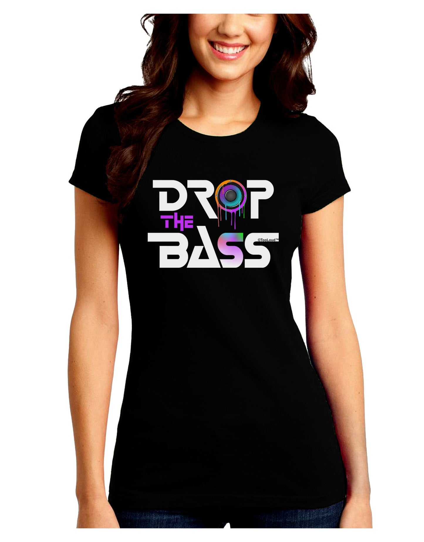 Drop The Bass - Drips Speaker Juniors Petite Crew Dark T-Shirt-T-Shirts Juniors Tops-TooLoud-Black-Juniors Fitted Small-Davson Sales