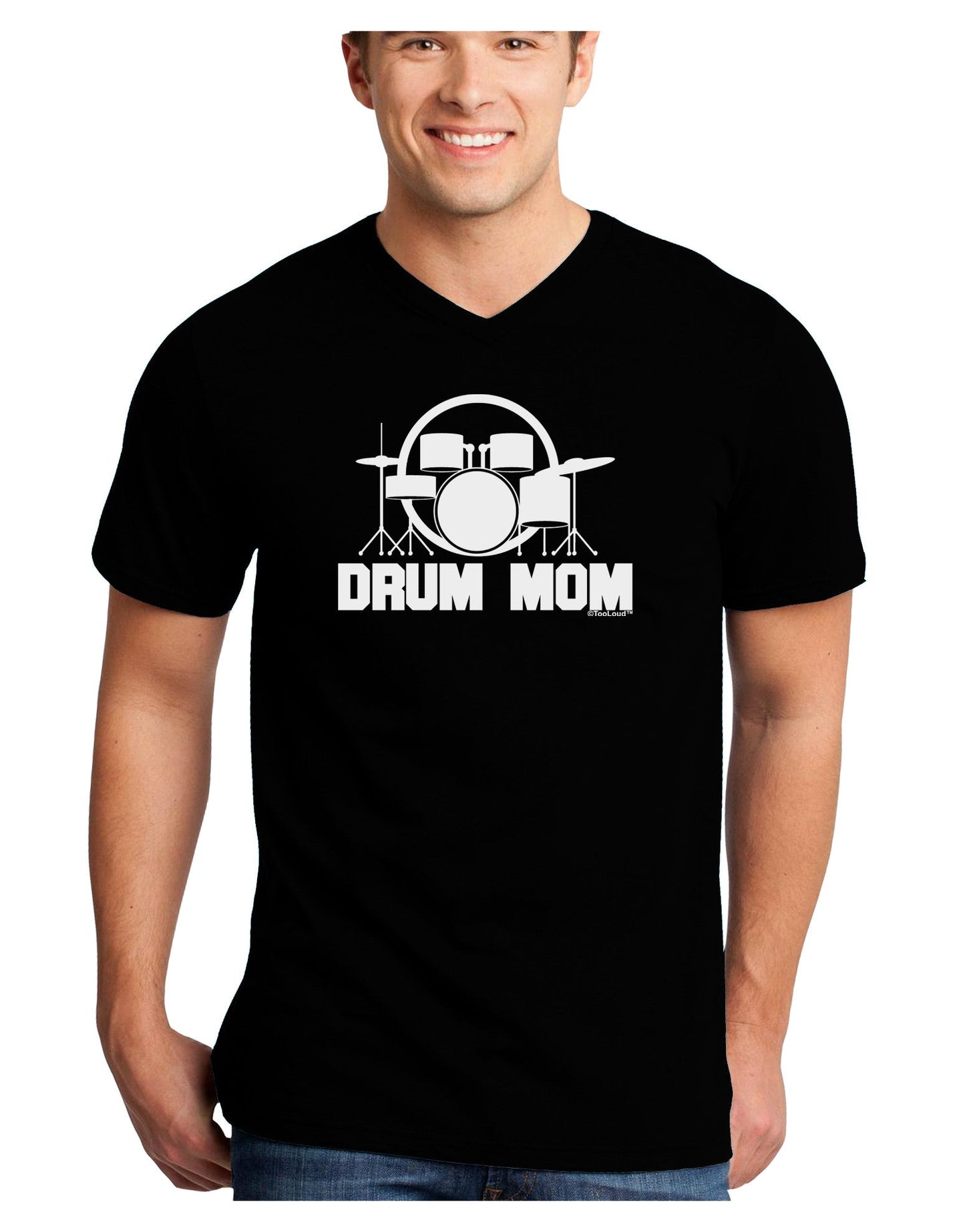 Drum Mom - Mother's Day Design Adult Dark V-Neck T-Shirt-TooLoud-Black-Small-Davson Sales