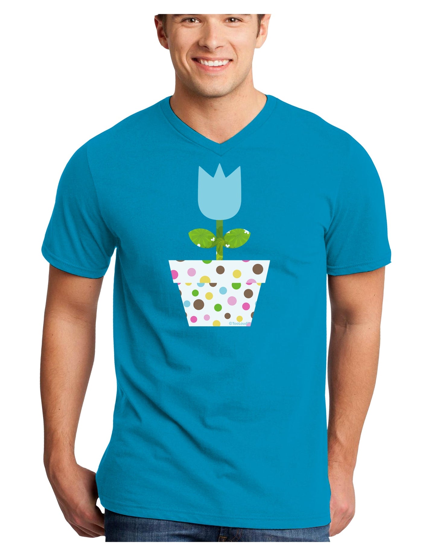 Easter Tulip Design - Blue Adult Dark V-Neck T-Shirt by TooLoud-Mens V-Neck T-Shirt-TooLoud-Turquoise-Small-Davson Sales