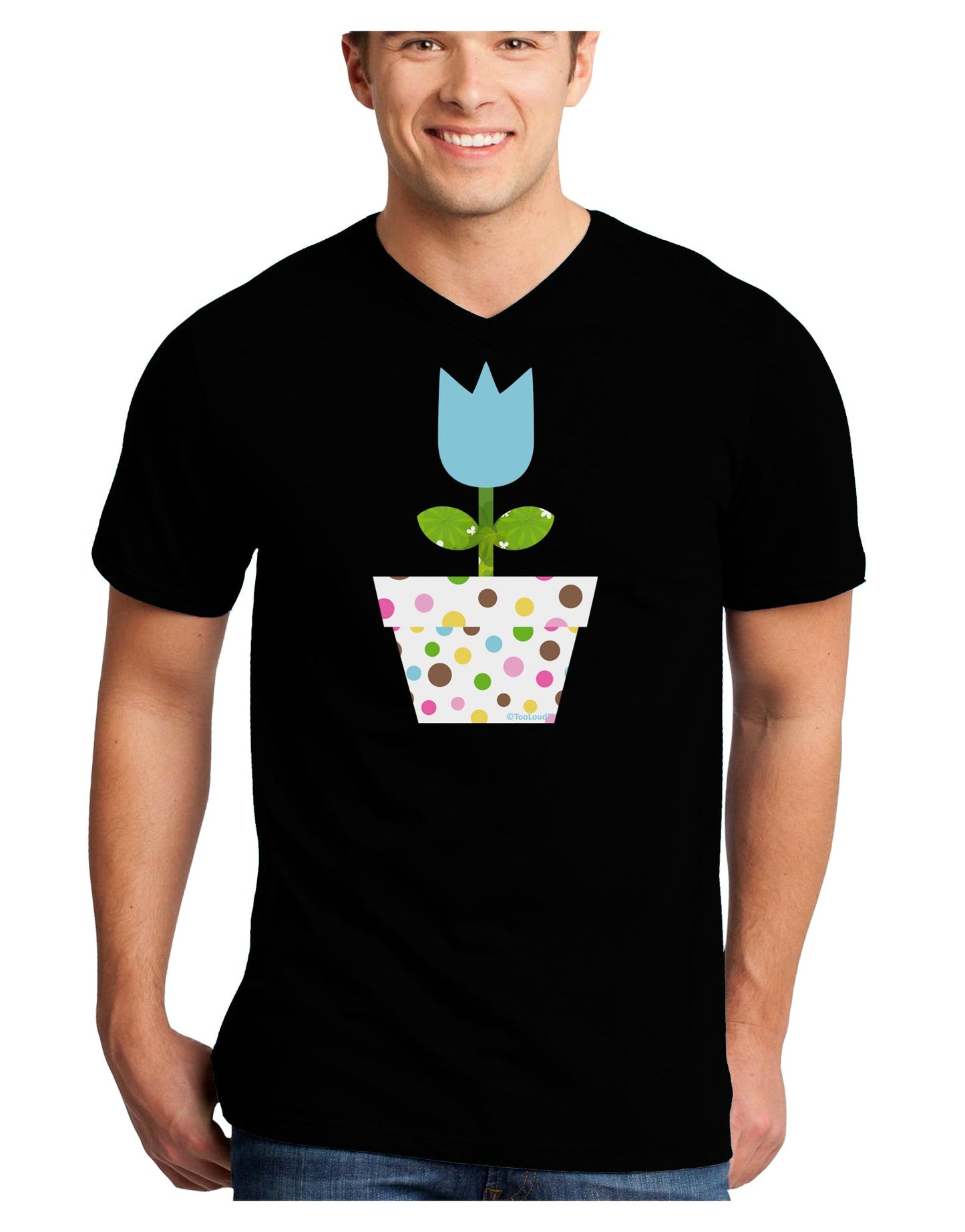 Easter Tulip Design - Blue Adult Dark V-Neck T-Shirt by TooLoud-Mens V-Neck T-Shirt-TooLoud-Black-Small-Davson Sales