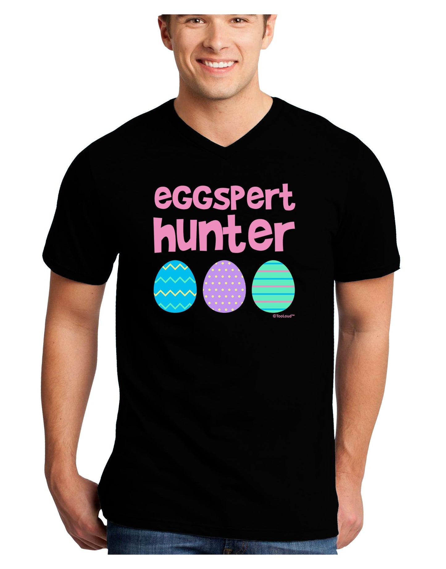 Eggspert Hunter - Easter - Pink Adult Dark V-Neck T-Shirt by TooLoud-Mens V-Neck T-Shirt-TooLoud-Black-Small-Davson Sales