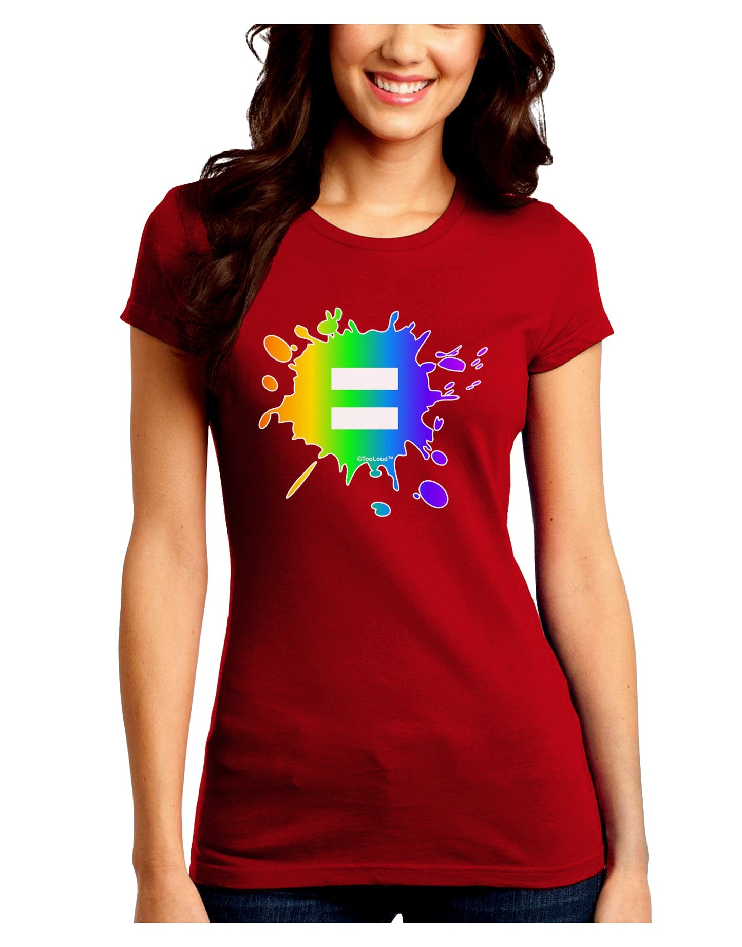 Equal Rainbow Paint Splatter Juniors Crew Dark T-Shirt by TooLoud-T-Shirts Juniors Tops-TooLoud-Red-Juniors Fitted Small-Davson Sales