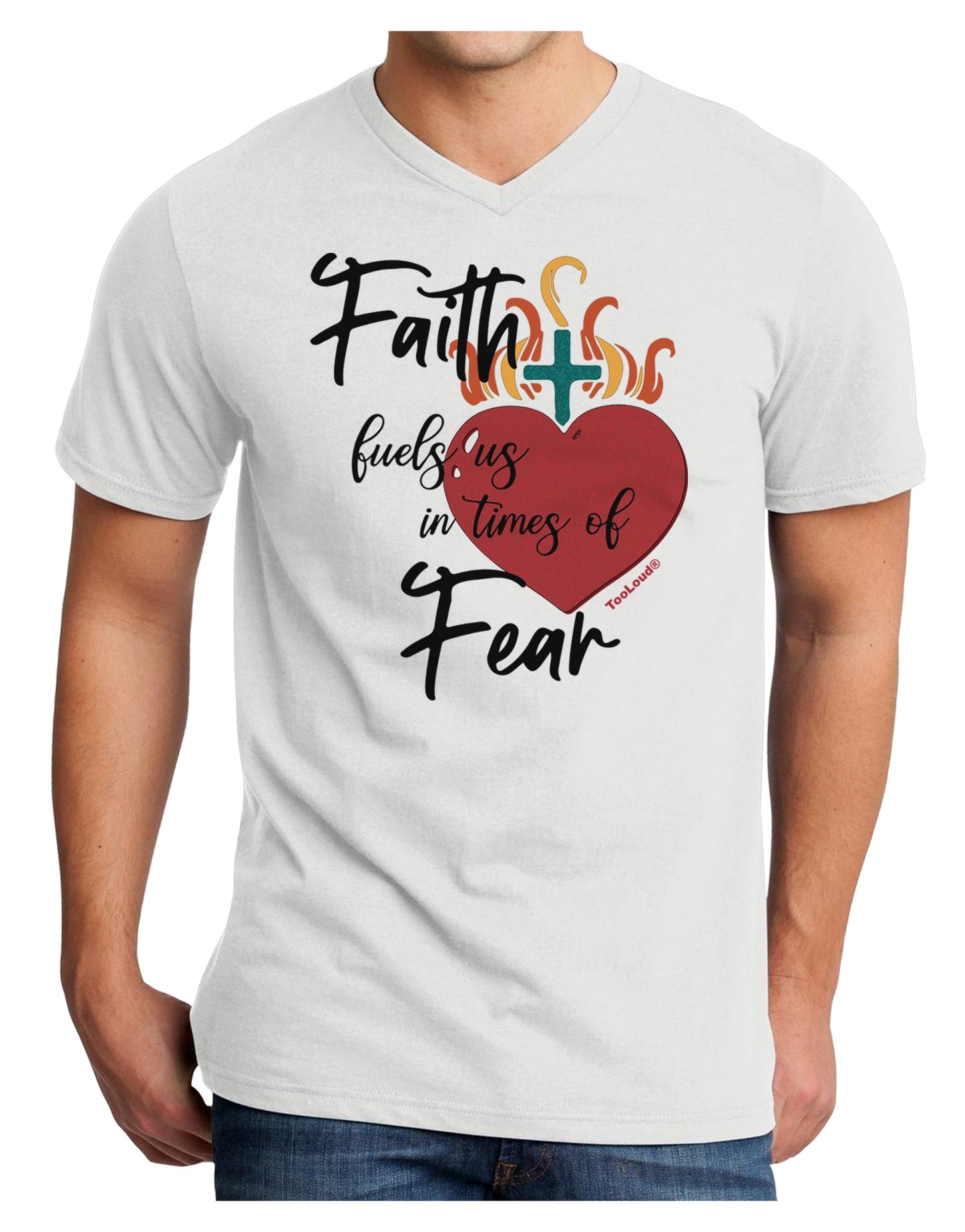 Faith Fuels us in Times of Fear Adult V-Neck T-shirt-Mens T-Shirt-TooLoud-White-Small-Davson Sales
