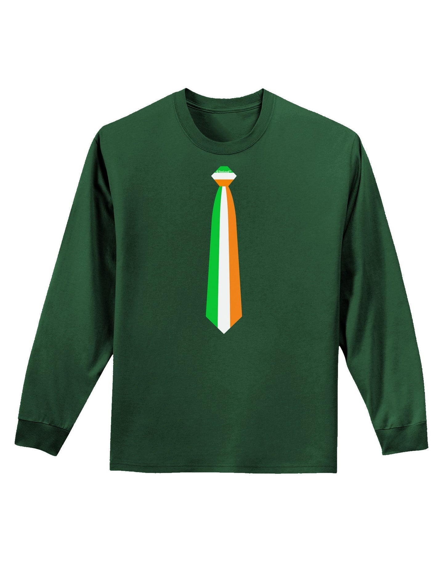 Faux Irish Flag Tie St Patricks Day Adult Long Sleeve Dark T-Shirt-TooLoud-Dark-Green-Small-Davson Sales