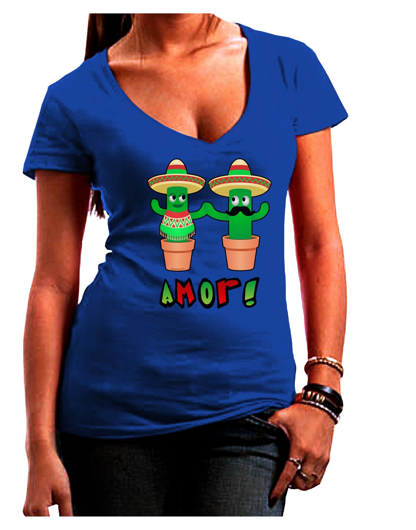 Fiesta Cactus Couple Amor Womens V-Neck Dark T-Shirt-Womens V-Neck T-Shirts-TooLoud-Royal-Blue-Juniors Fitted Small-Davson Sales